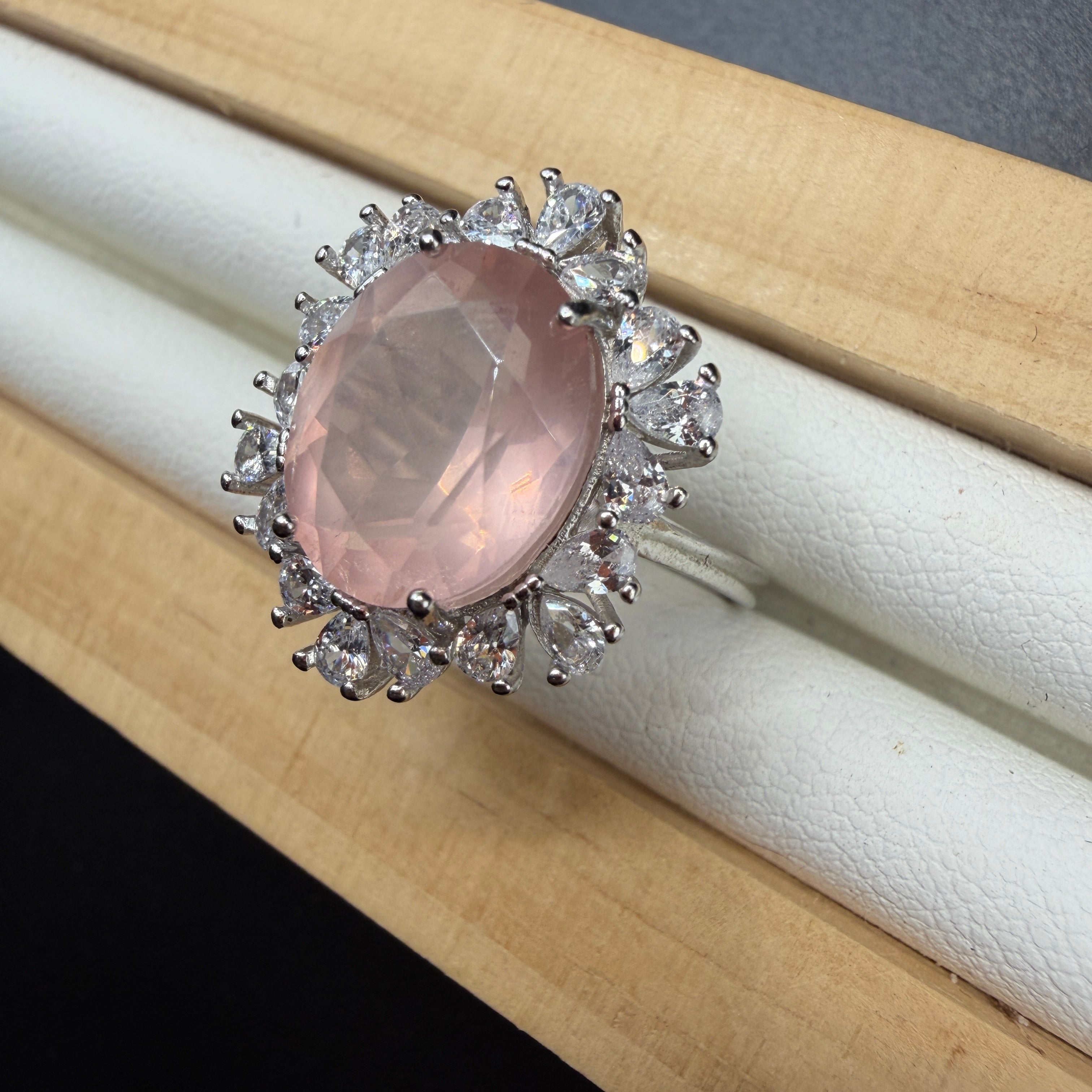 Rose Quartz S925 Adjustable Ring