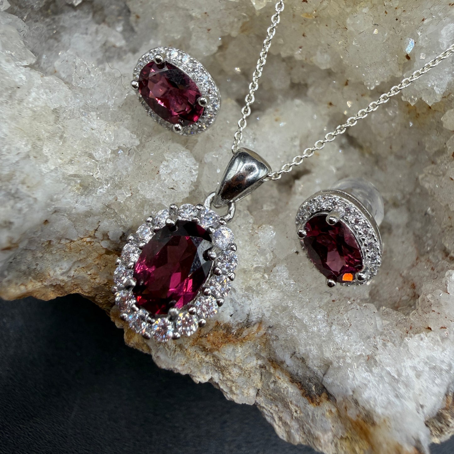 Garnet Earrings and Necklace S925 Certified Set