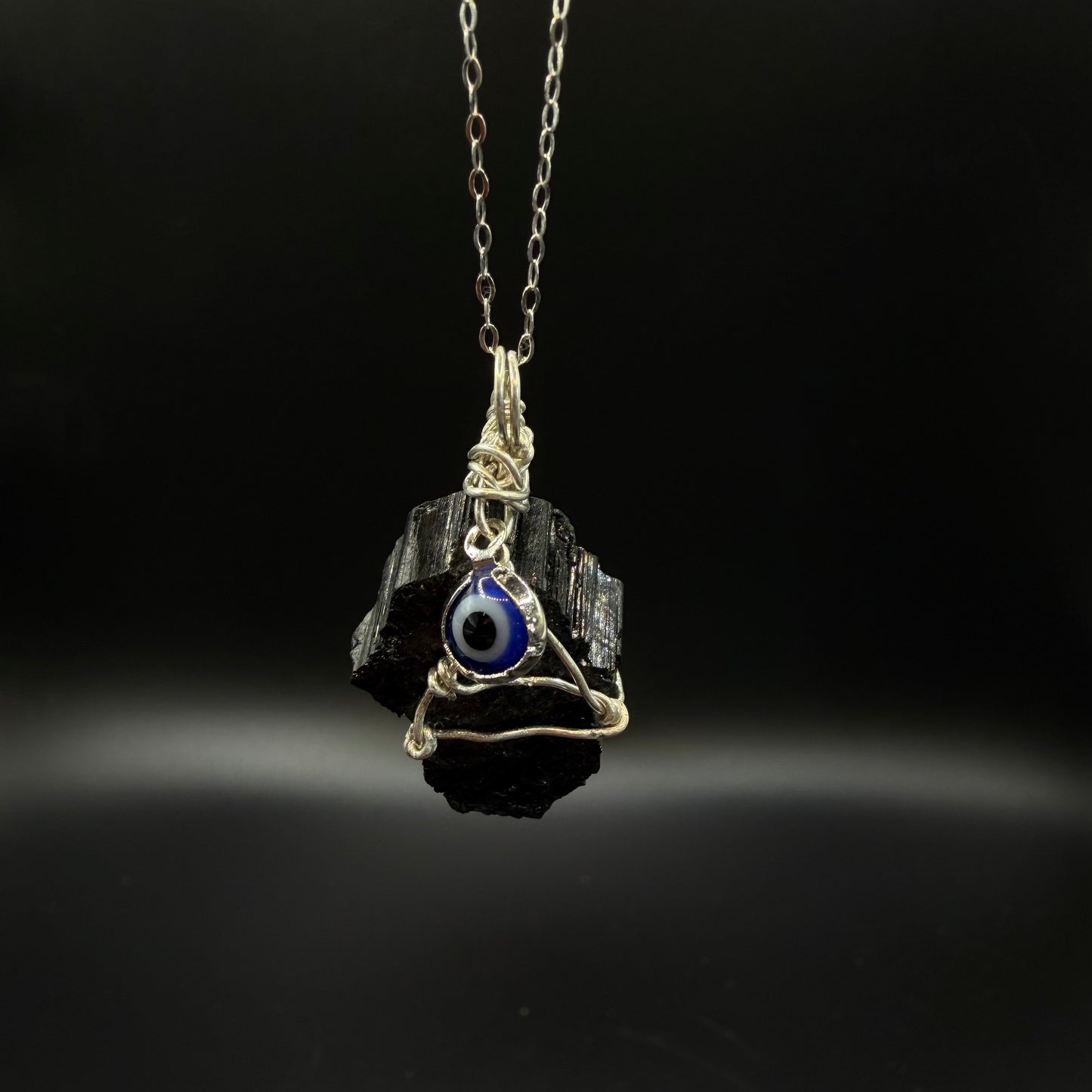 Black Tourmaline Evil Eye Handmade S925 Necklace