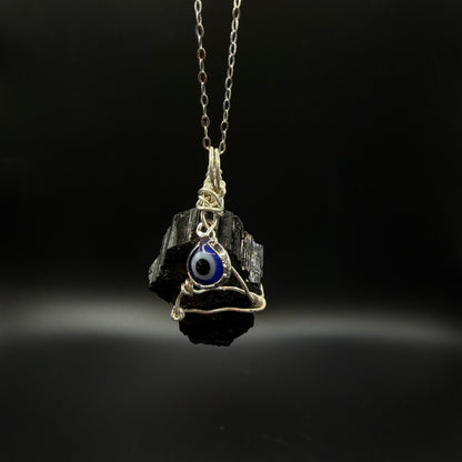 Black Tourmaline Evil Eye Handmade S925 Necklace
