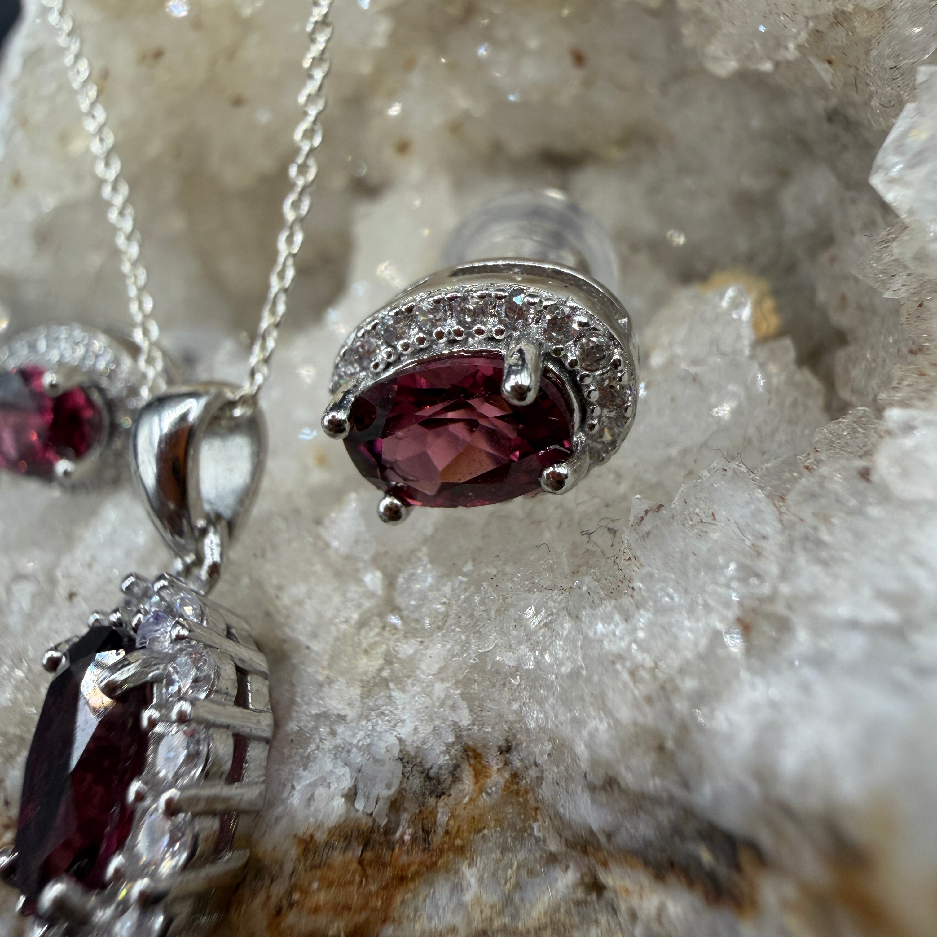 Garnet Earrings and Necklace S925 Certified Set