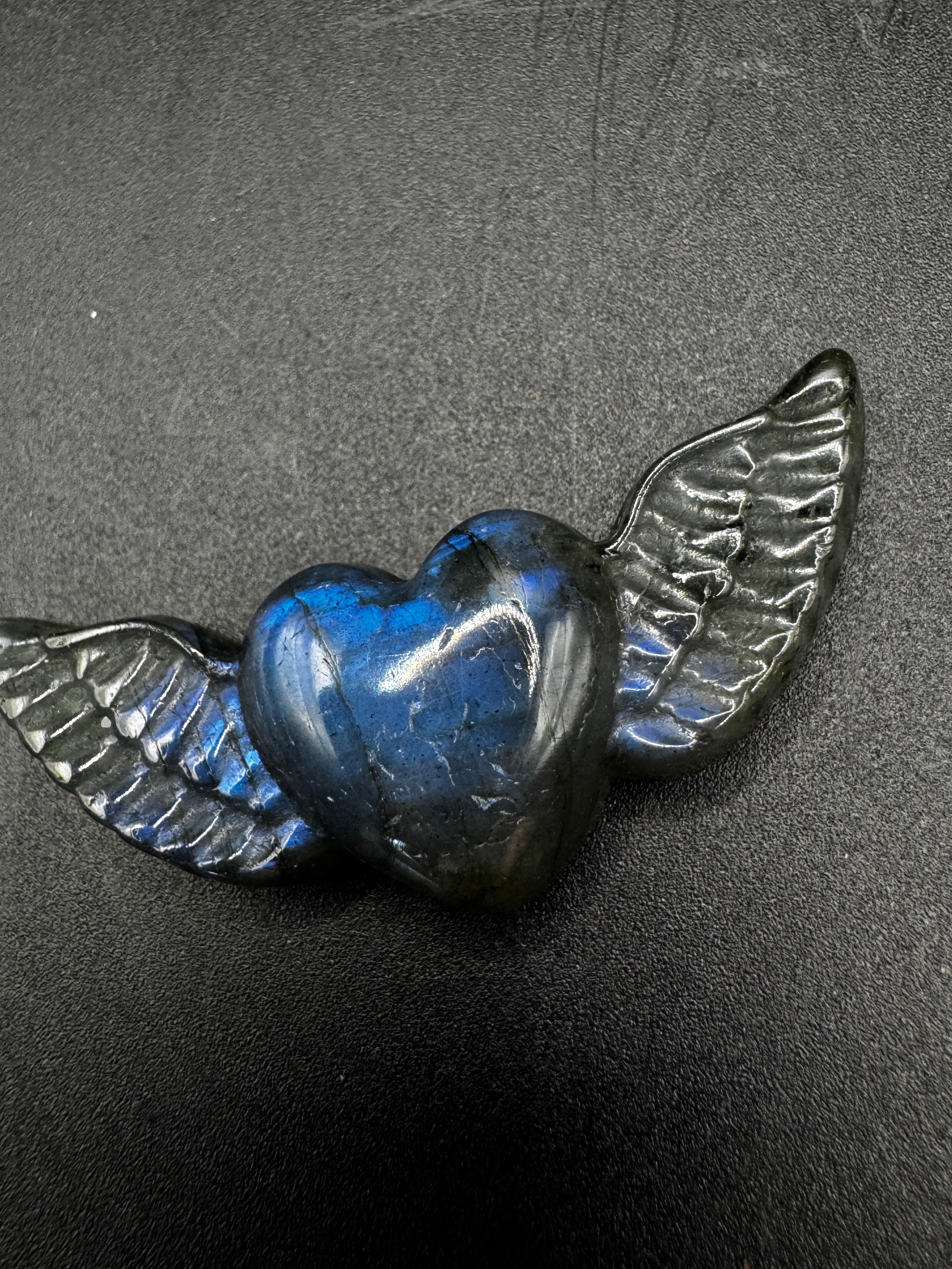 Labradorite Heart Wings Carving