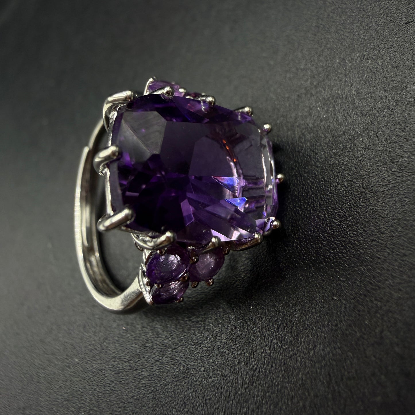 Amethyst Statement S925 Certified Adjustable Ring