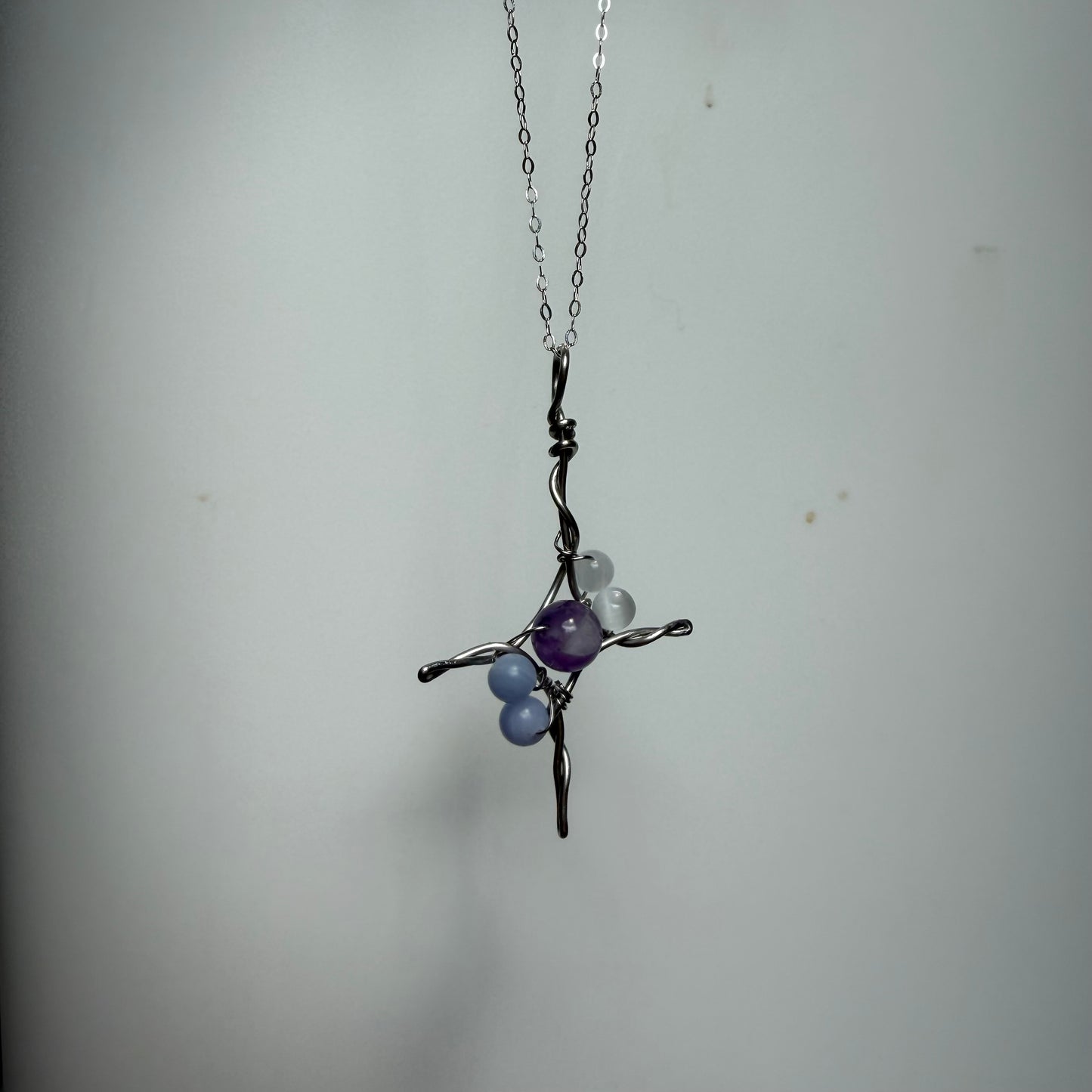 Amethyst Selenite and Blue Lace Agate Handmade Star Necklace