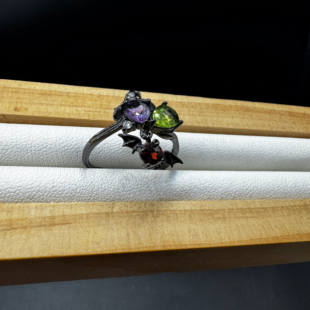 Garnet Amethyst and Peridot Witch S925 Halloween Ring