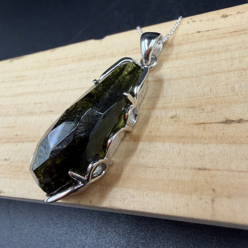 Large Moldavite Freeform S925 Certified Necklace
