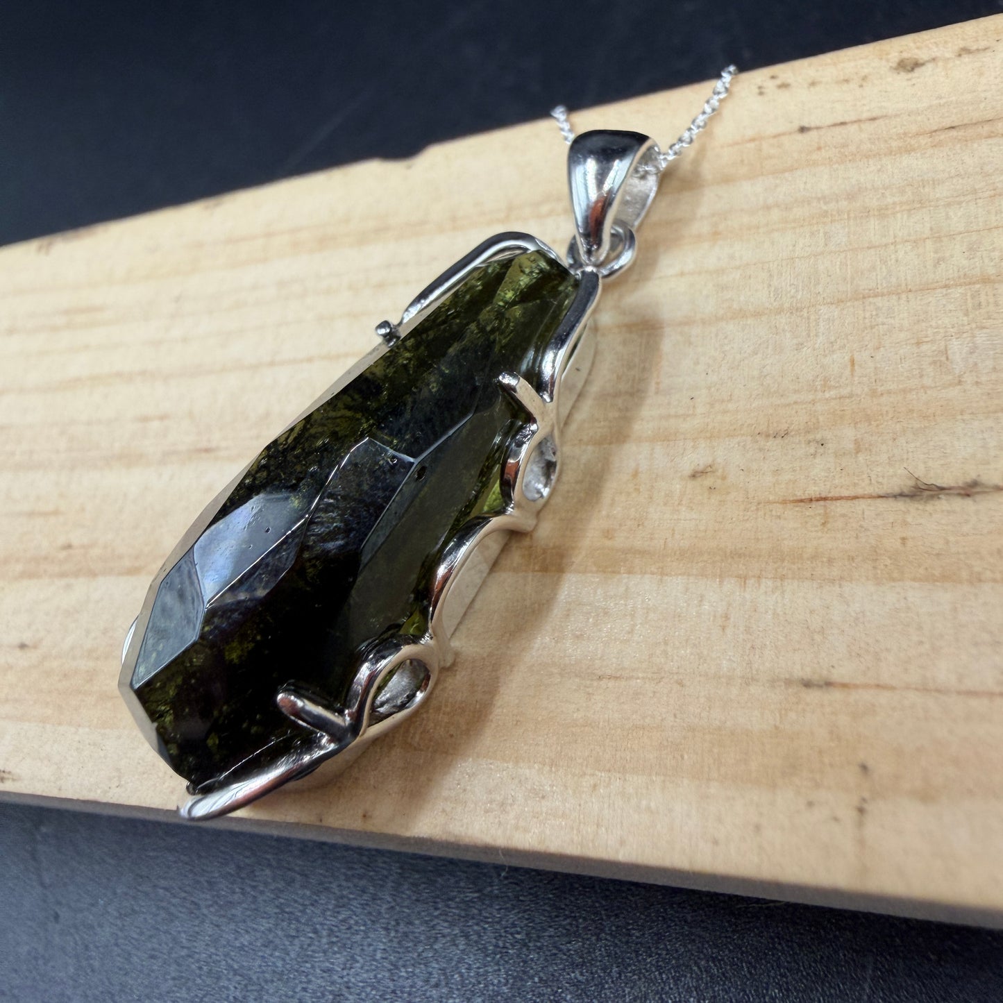 Large Moldavite Freeform S925 Certified Necklace