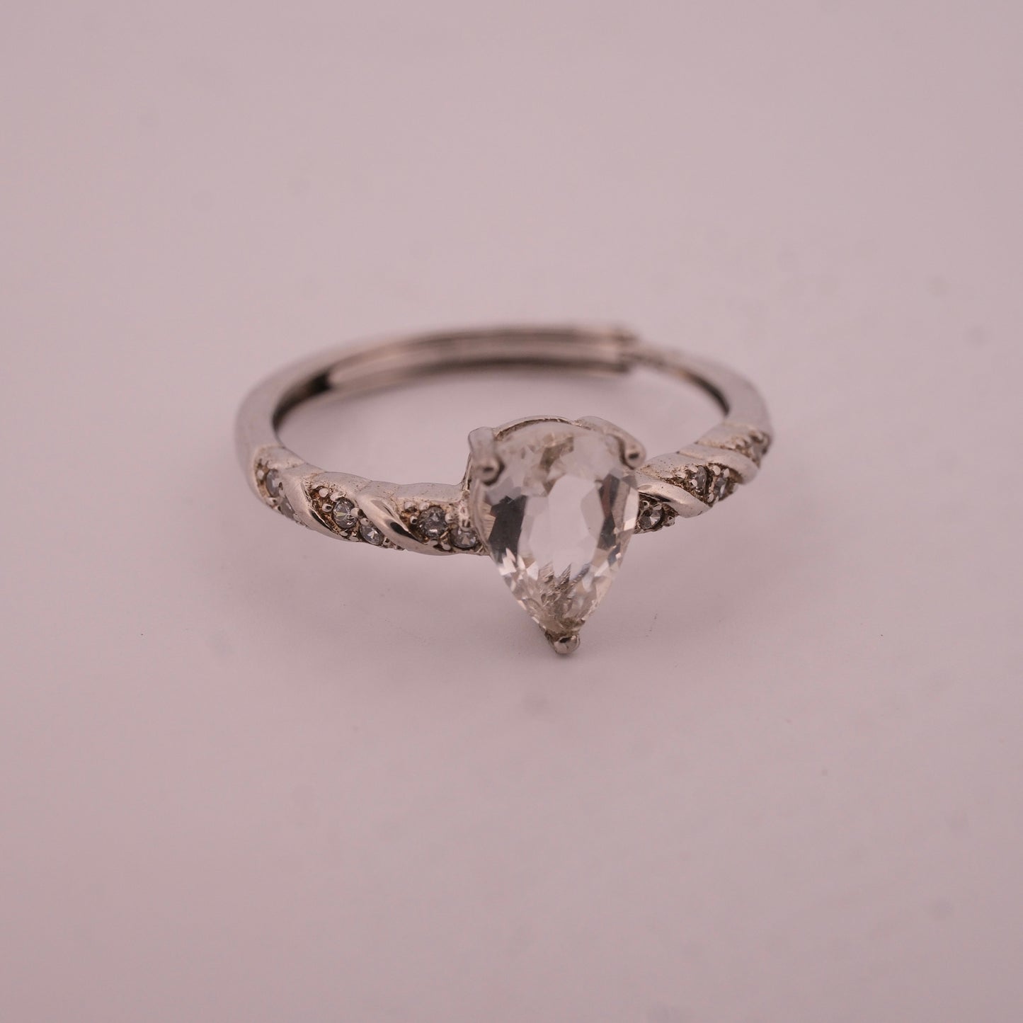 Clear Quartz Teardrop S925 Adjustable Ring