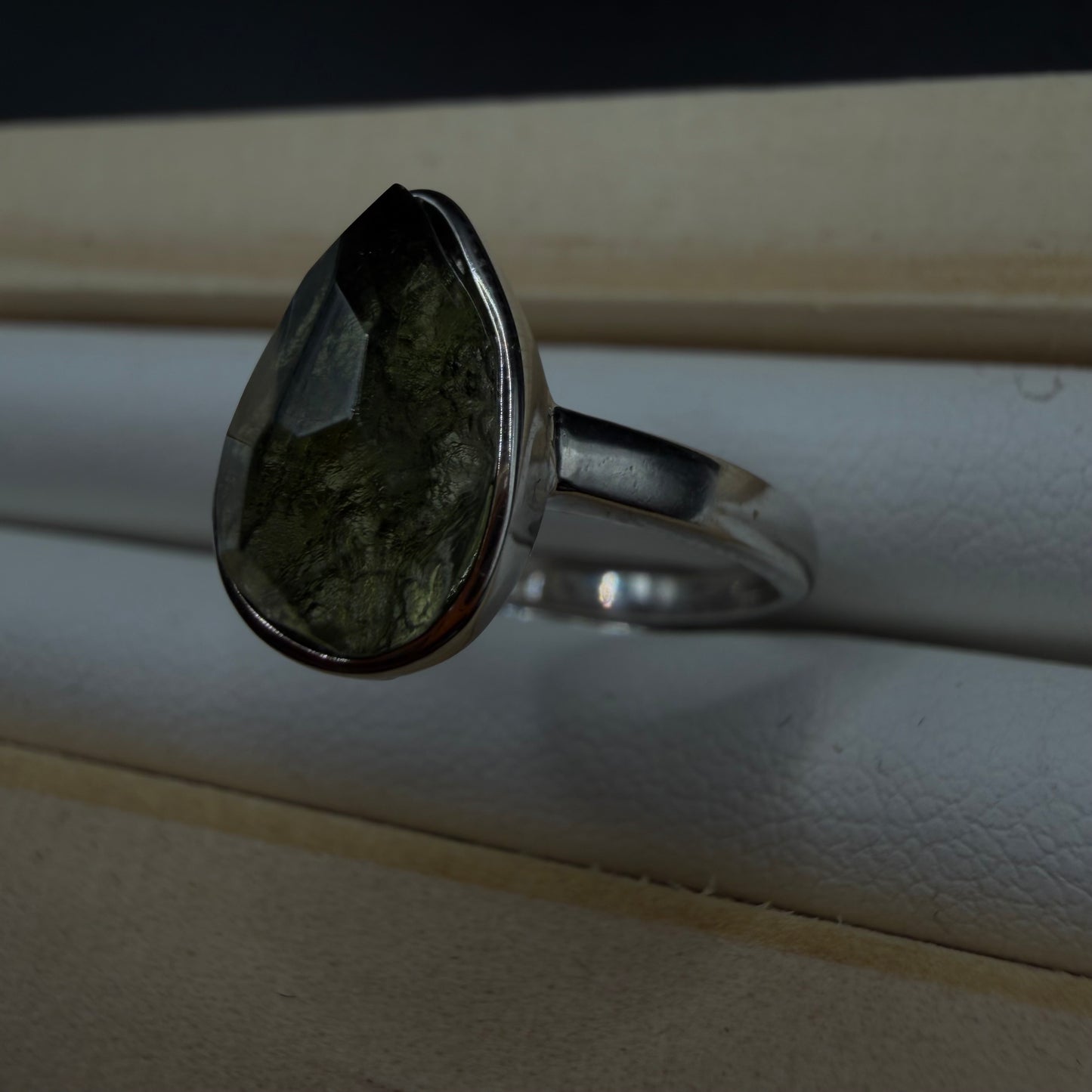 Moldavite S925 Adjustable Certified Ring