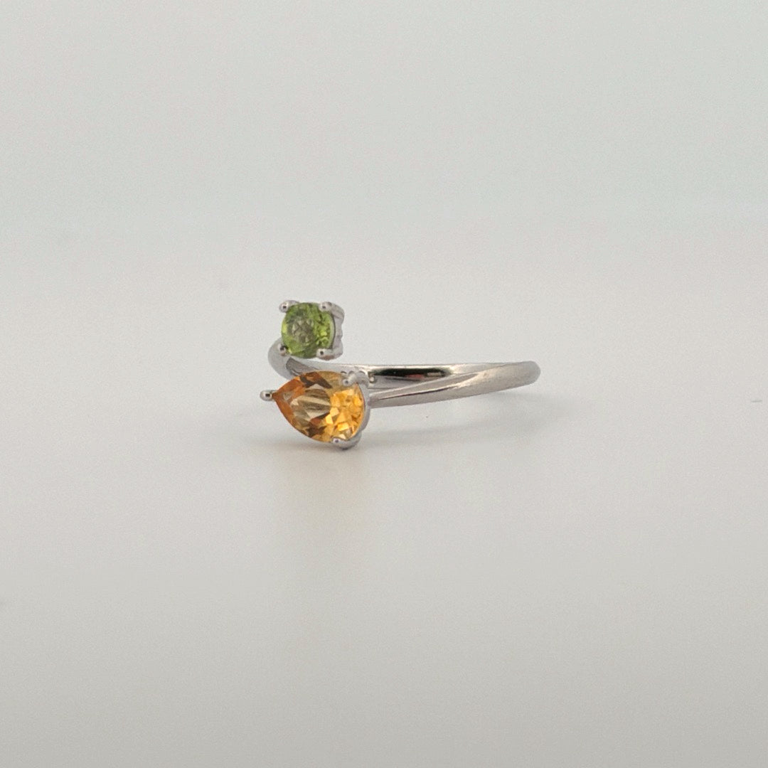 Peridot and Citrine Star S925 Certified Adjustable Ring