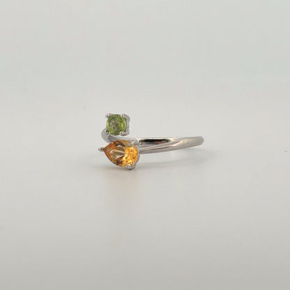Peridot and Citrine Star S925 Certified Adjustable Ring