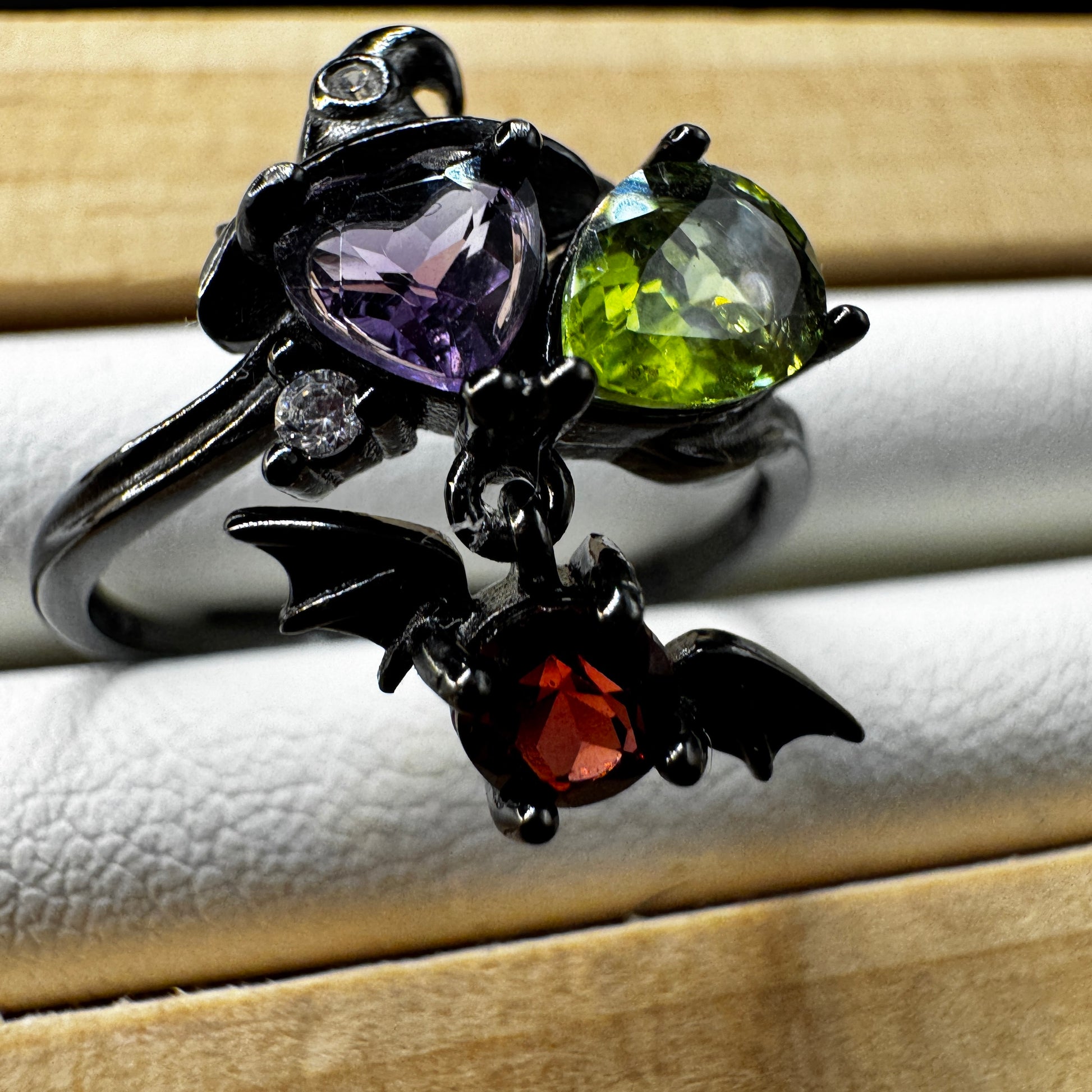 Garnet Amethyst and Peridot Witch S925 Halloween Ring