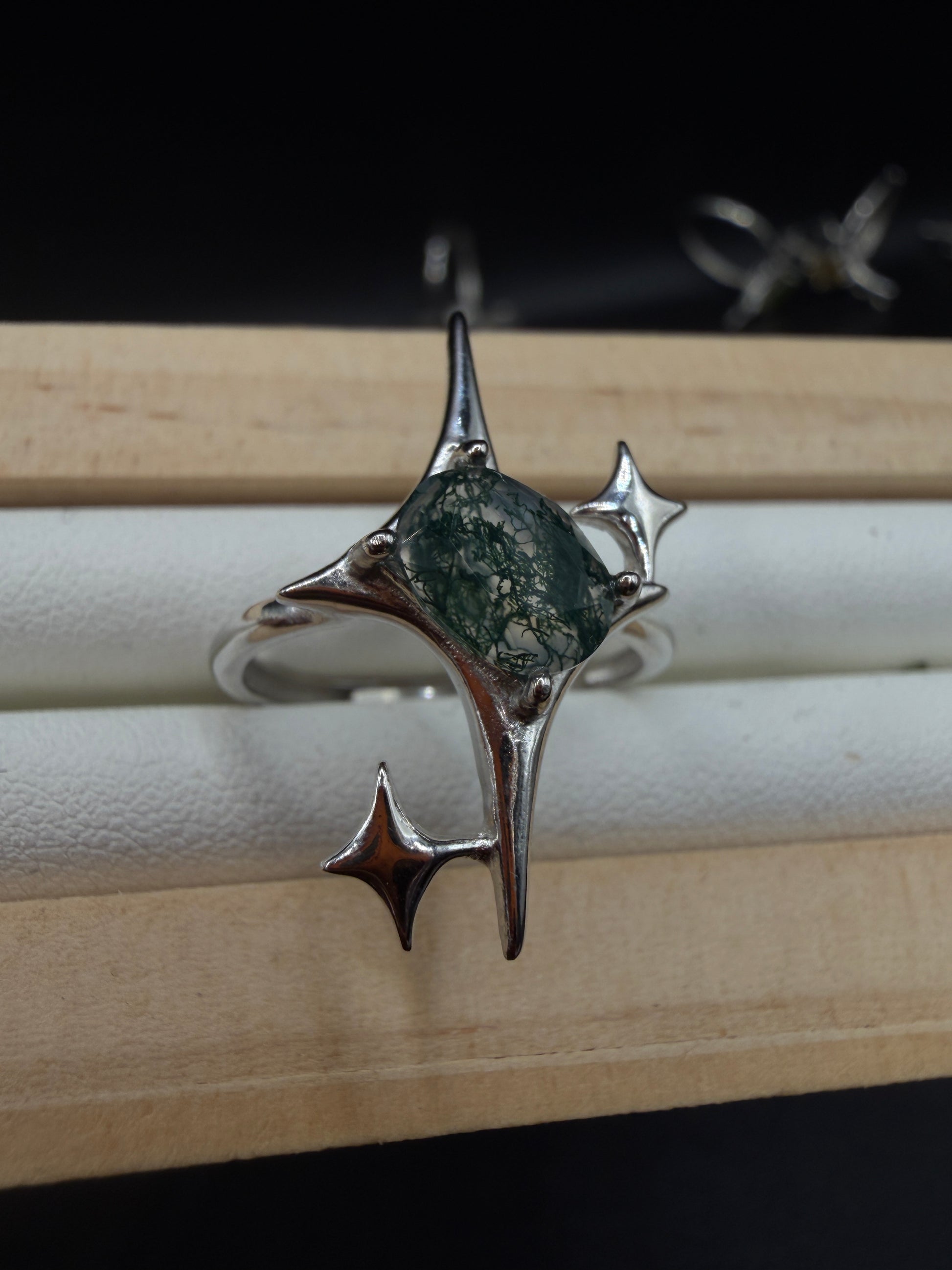 Moss Agate Signature Star Ring