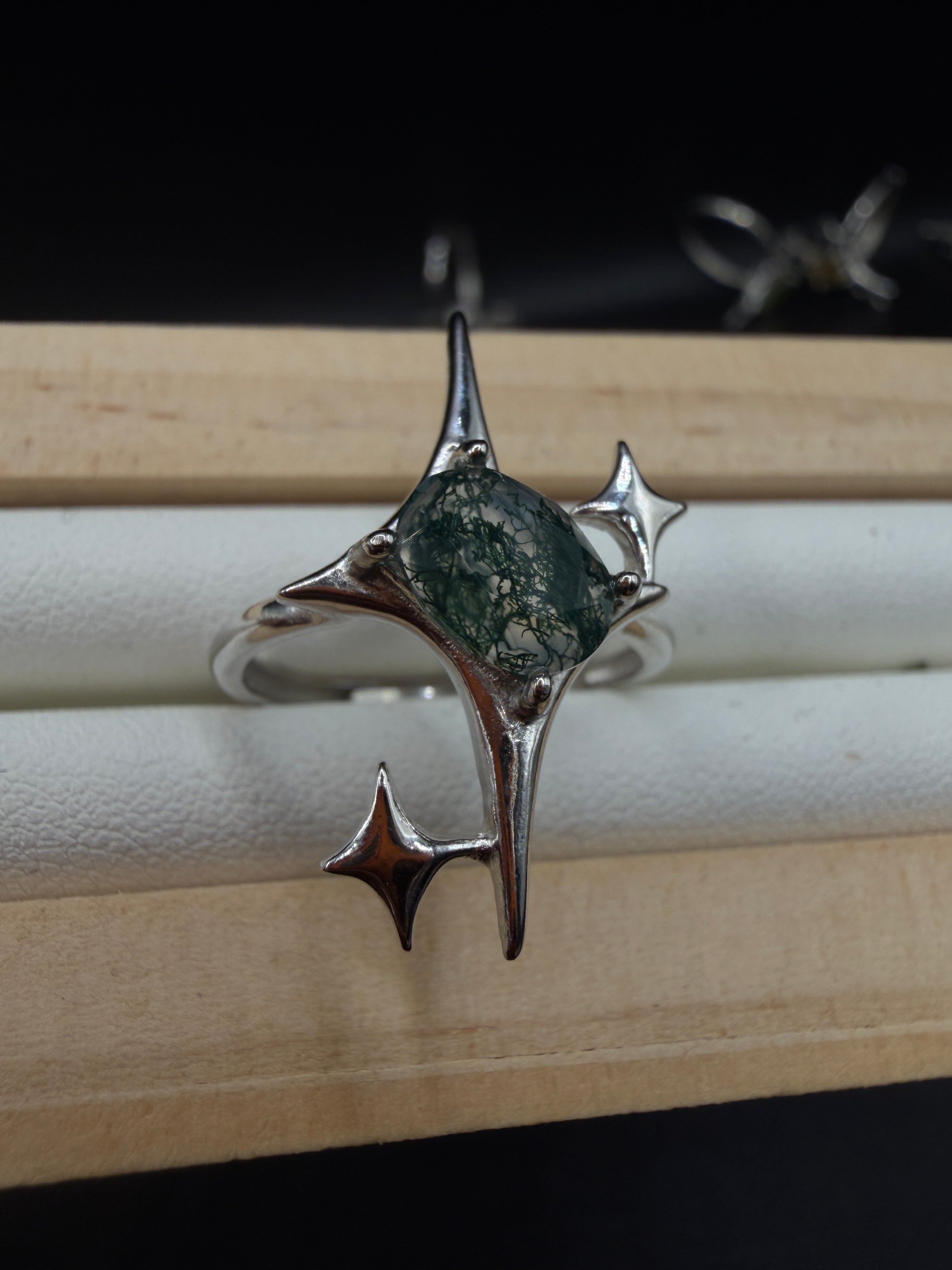 Moss Agate Signature Star Ring