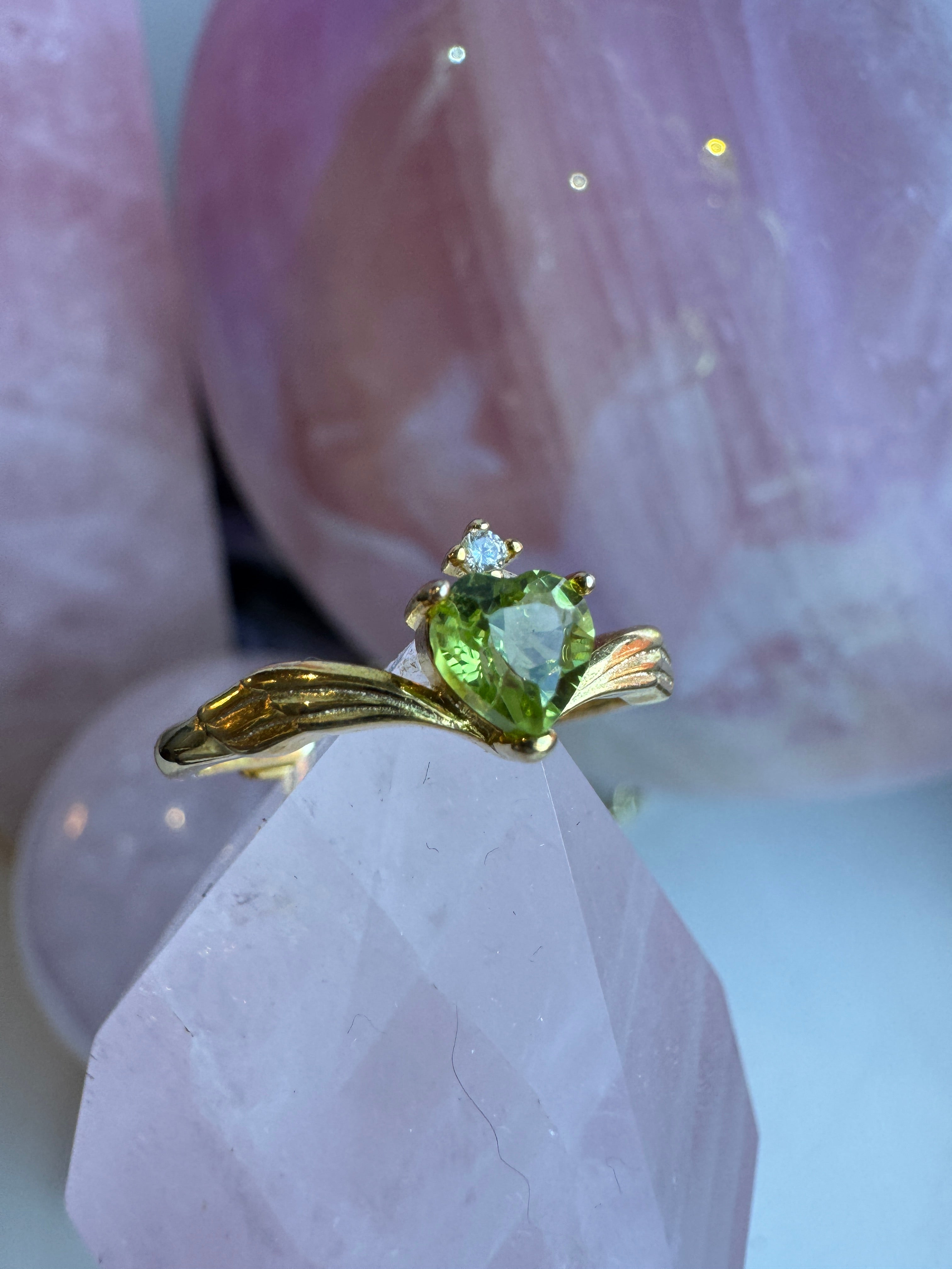 Gold Peridot Heart S925 Adjustable Ring
