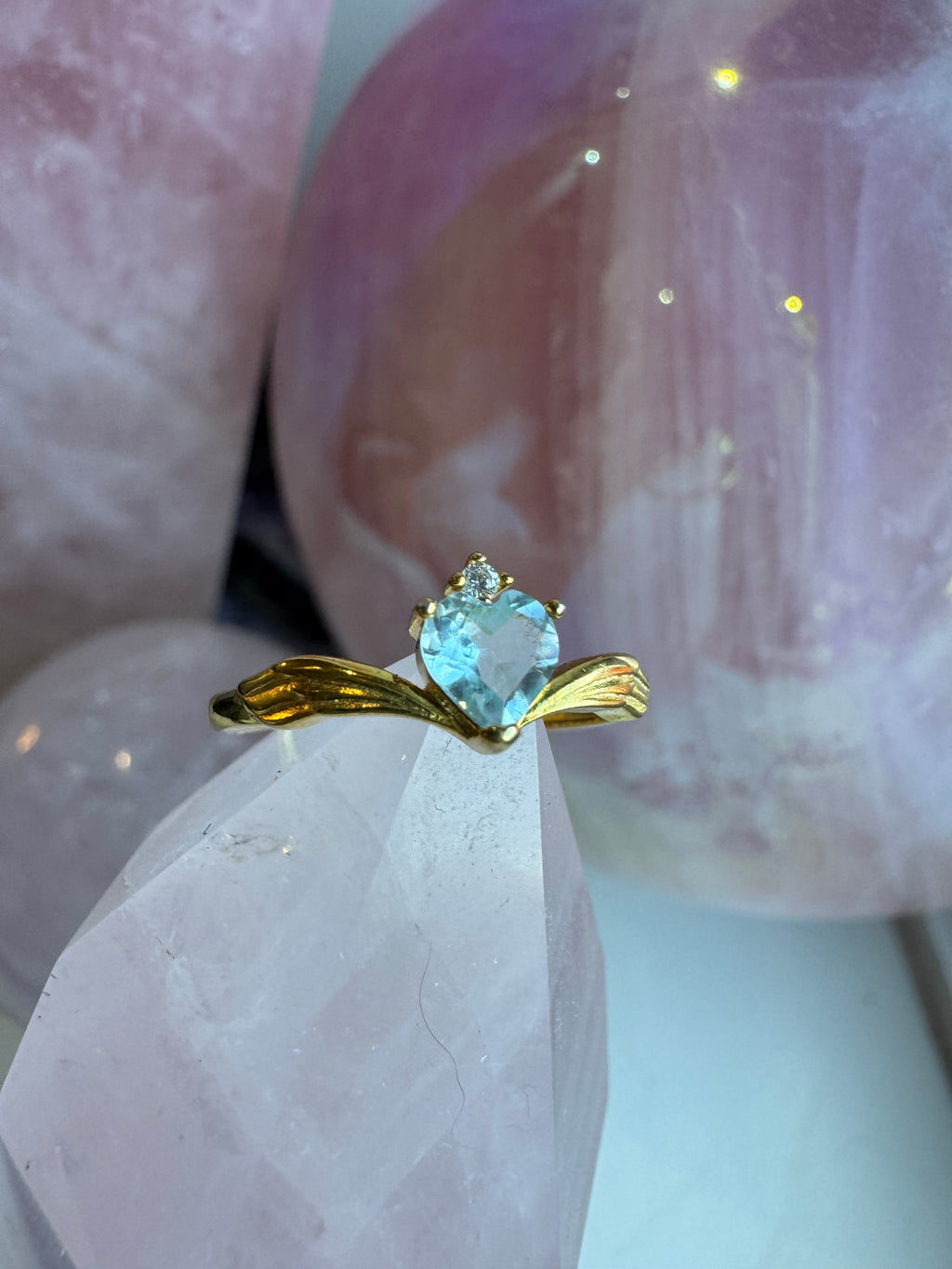 Gold Aquamarine Heart Ring S925