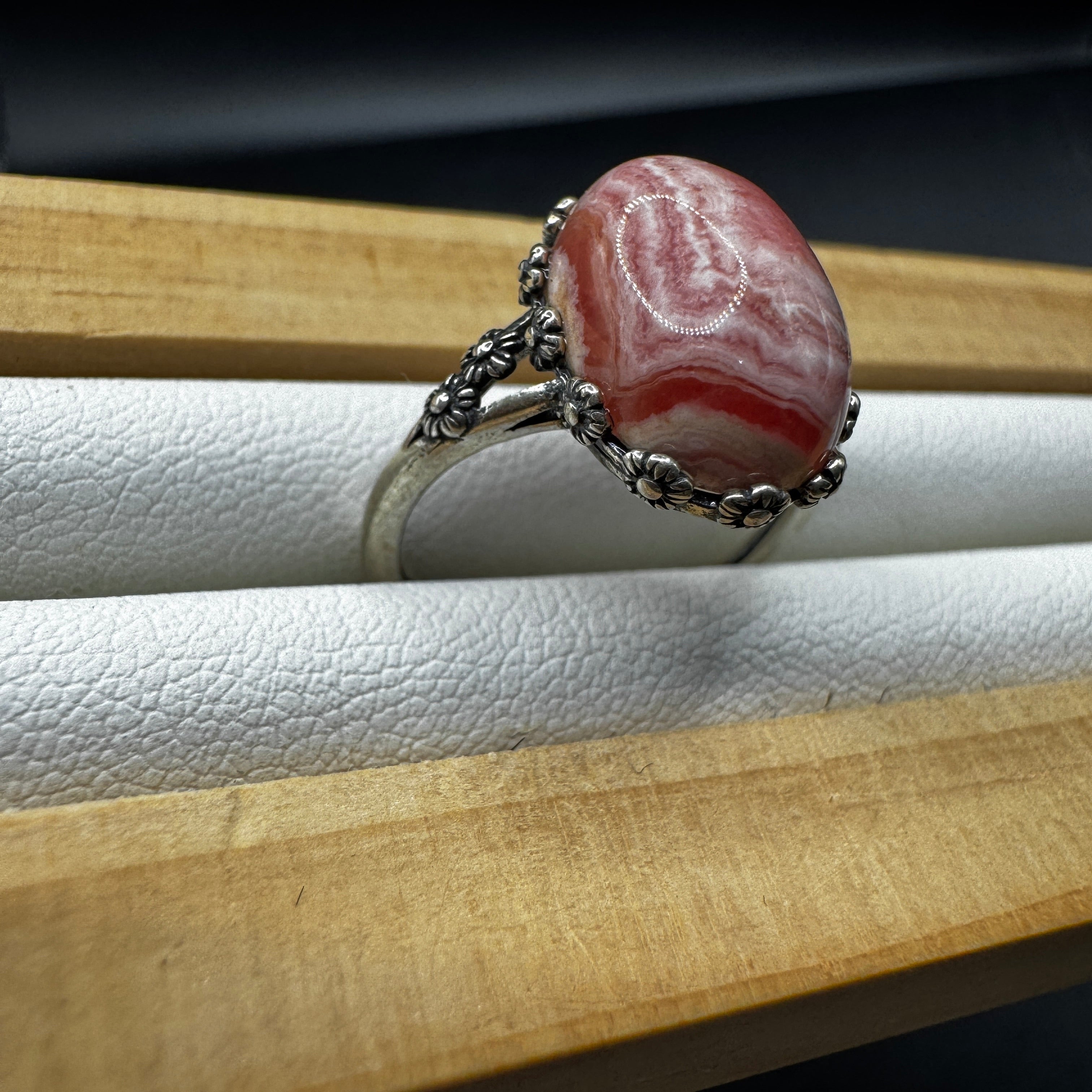 Rhodochrosite S925 Adjustable Ring