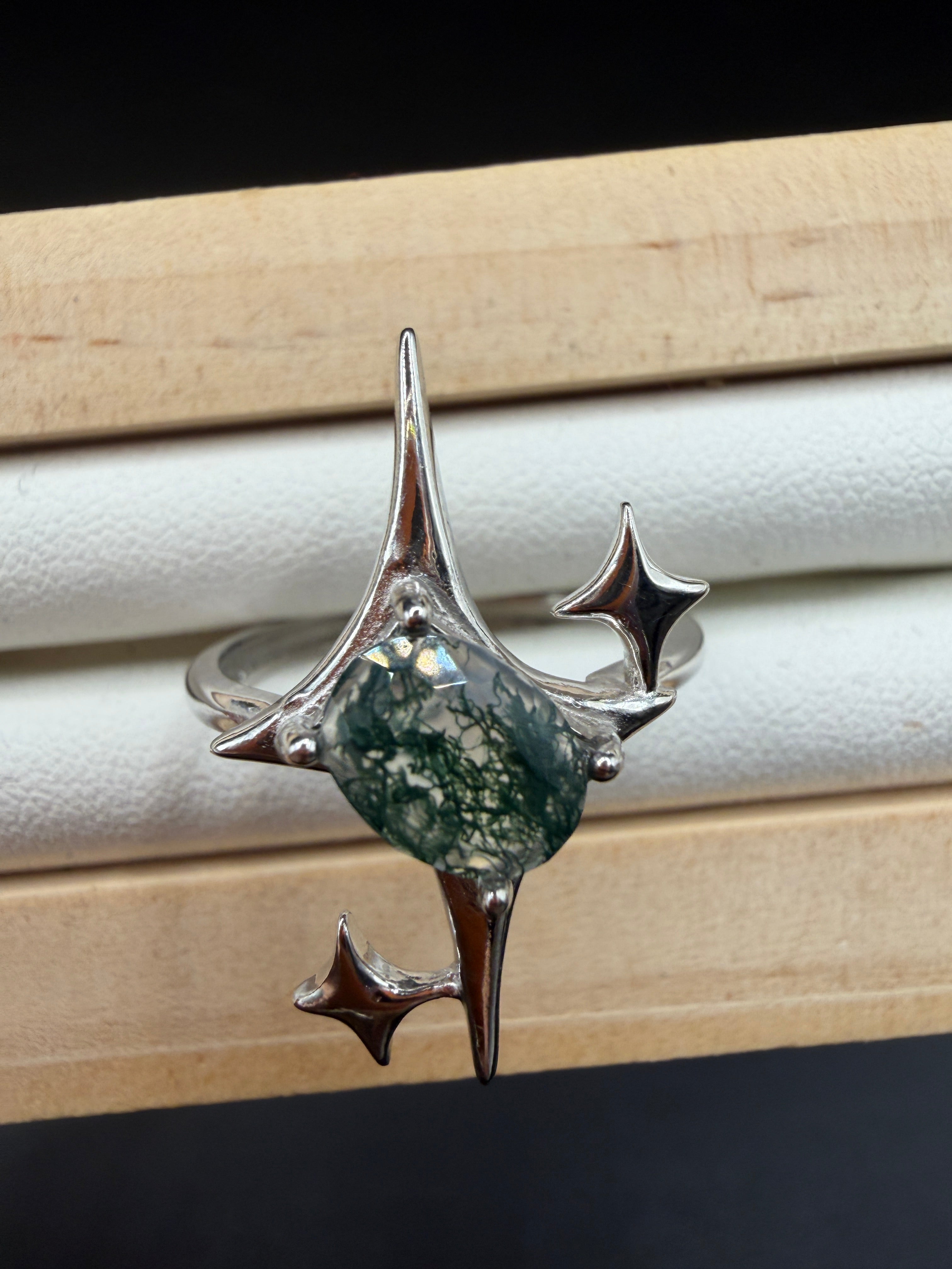 Moss Agate Signature Star Ring