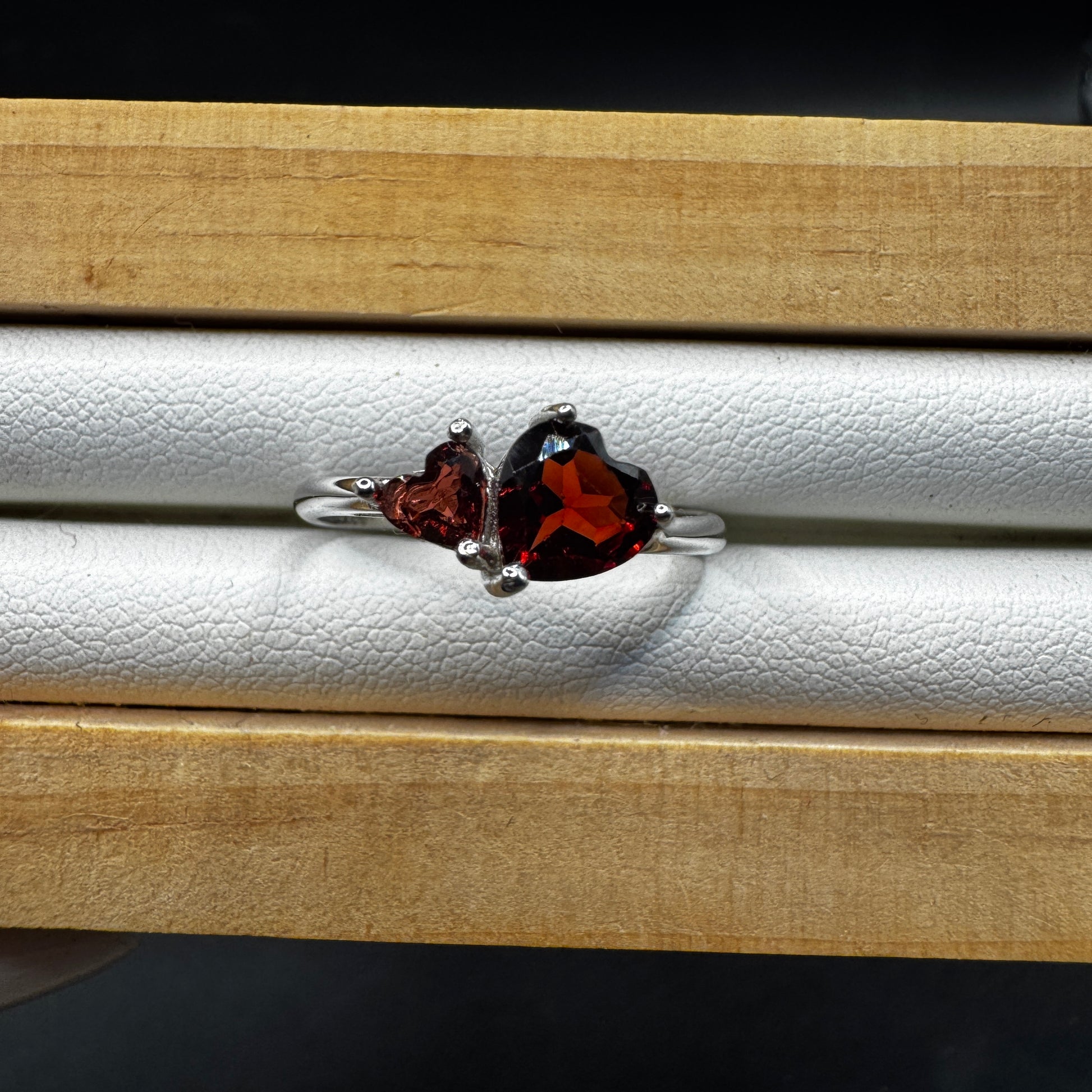 Garnet Double Heart S925 Adjustable Ring