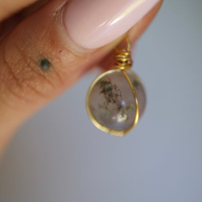 Moss Agate Sphere Handmade Gold Necklace on S925 Chain
