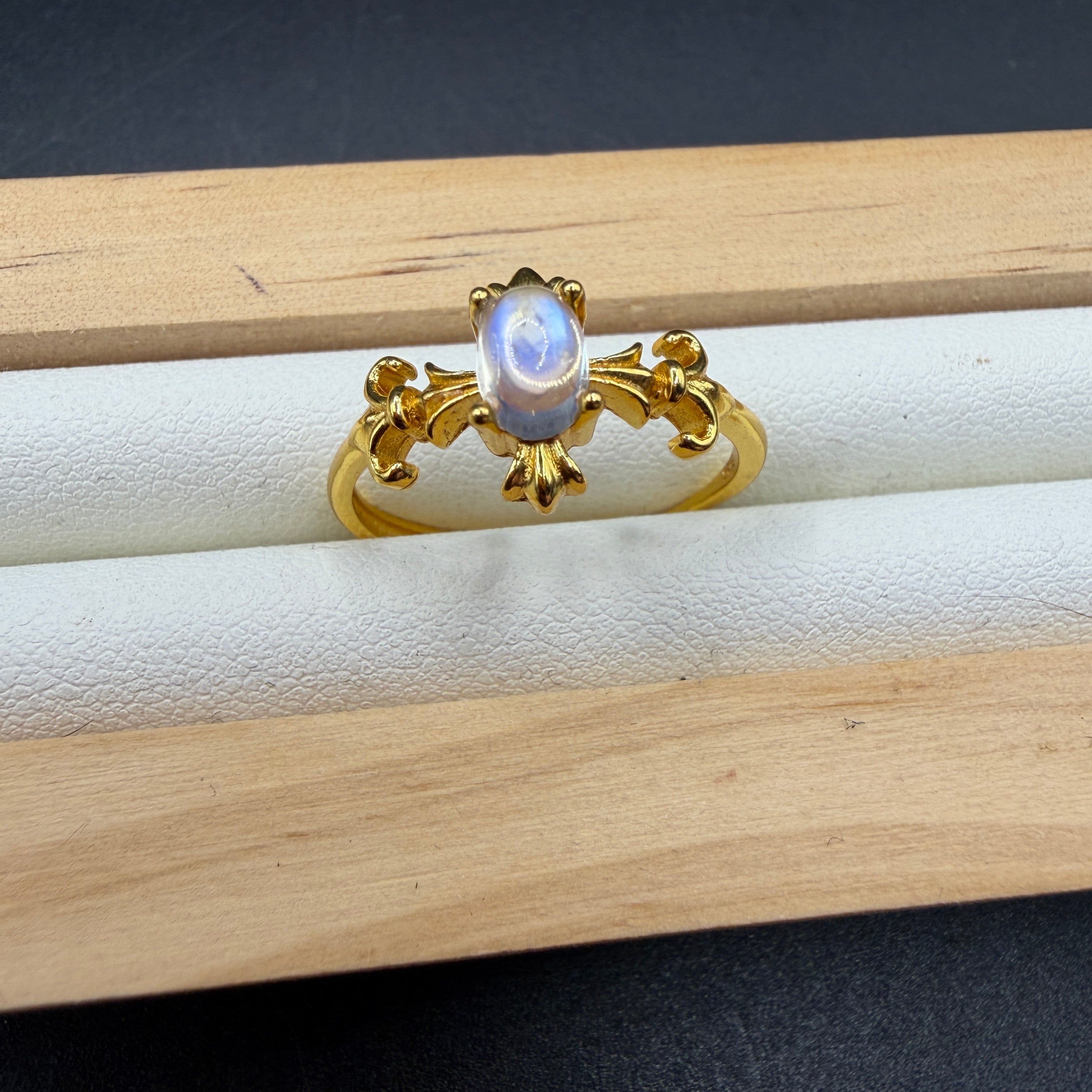 Moonstone S925 Adjustable Gold Played Ring