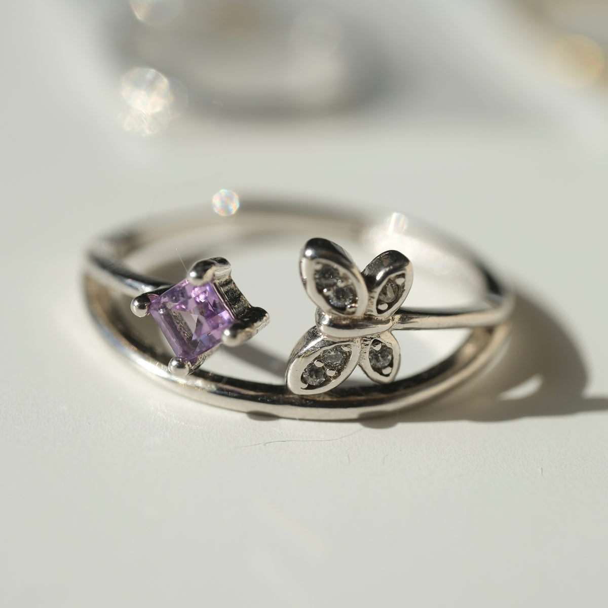 Amethyst Butterfly S925 Adjustable Ring | Peace | Clarity | Spiritual Connection