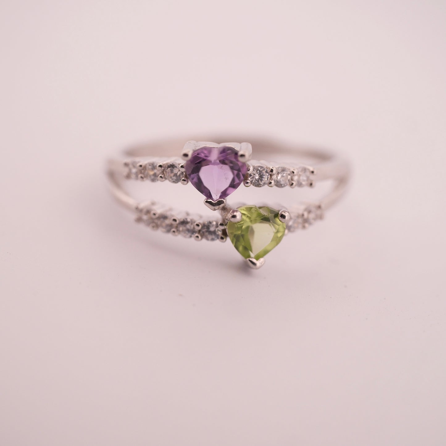 Amethyst and Peridot S925 Adjustable Ring