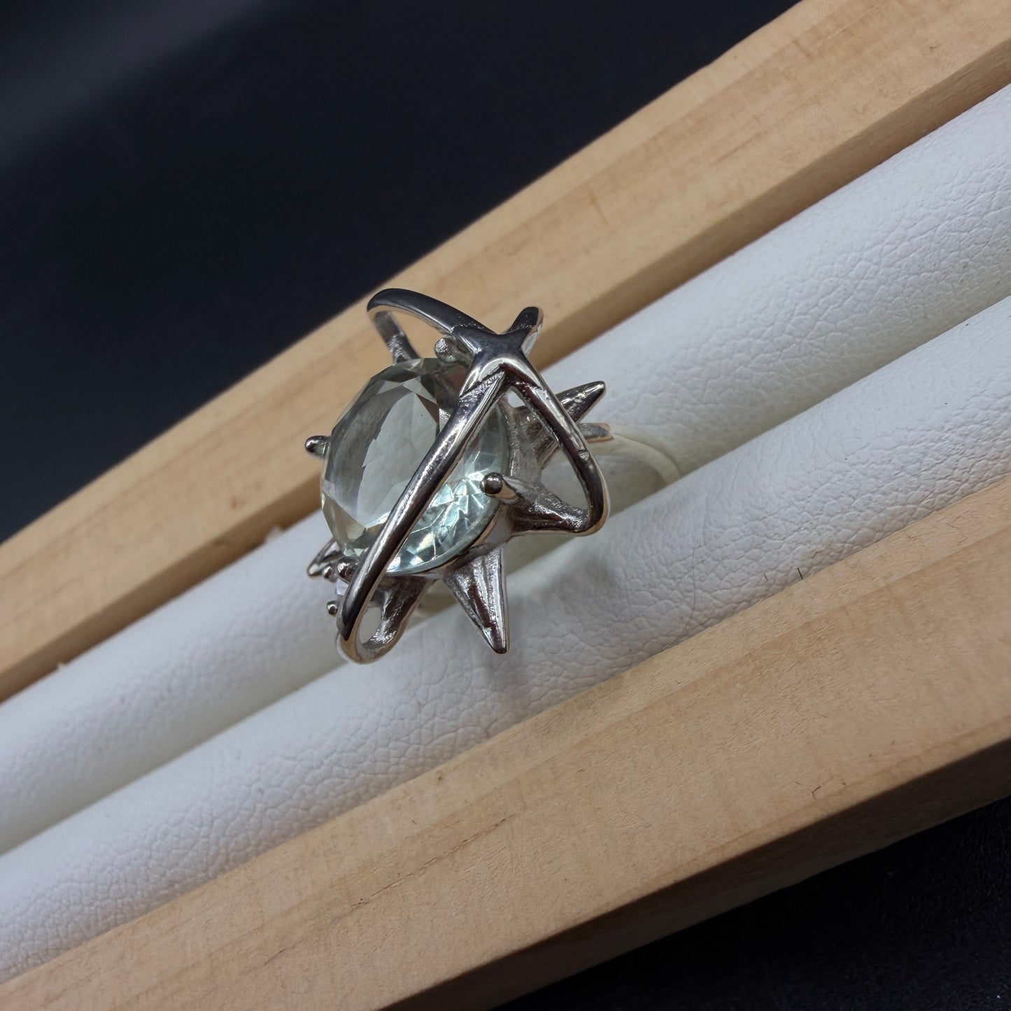 Green Quartz S925 Adjustable Ring