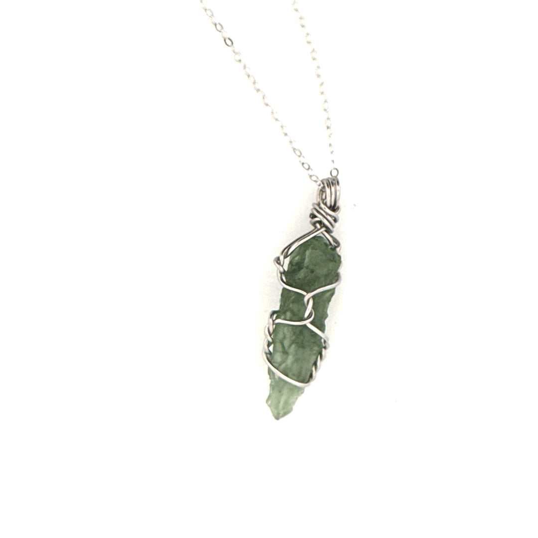 Moldavite Stainless Steel and S925 Handmade Necklace