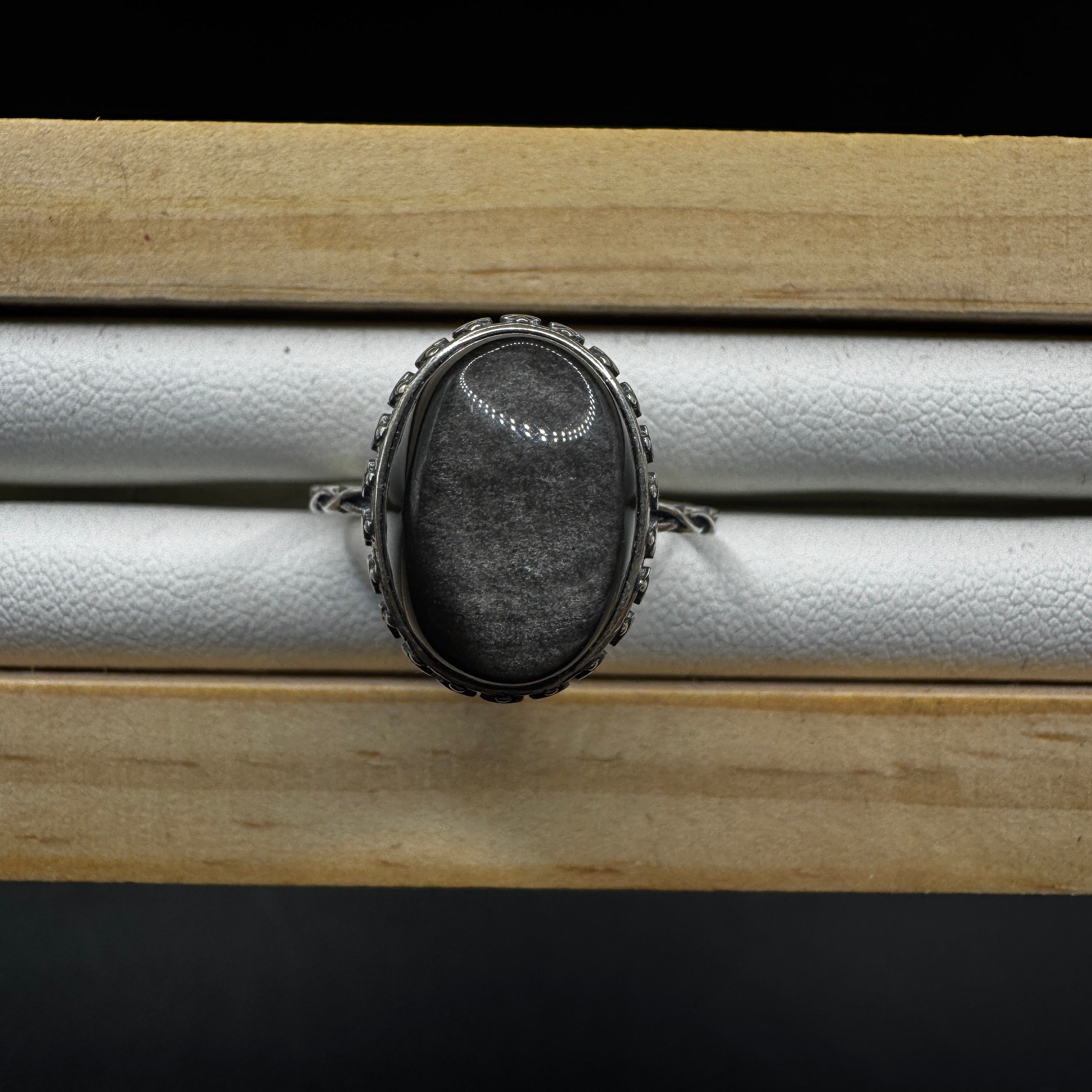 Silver Sheen Obsidian S925 Adjustable Ring