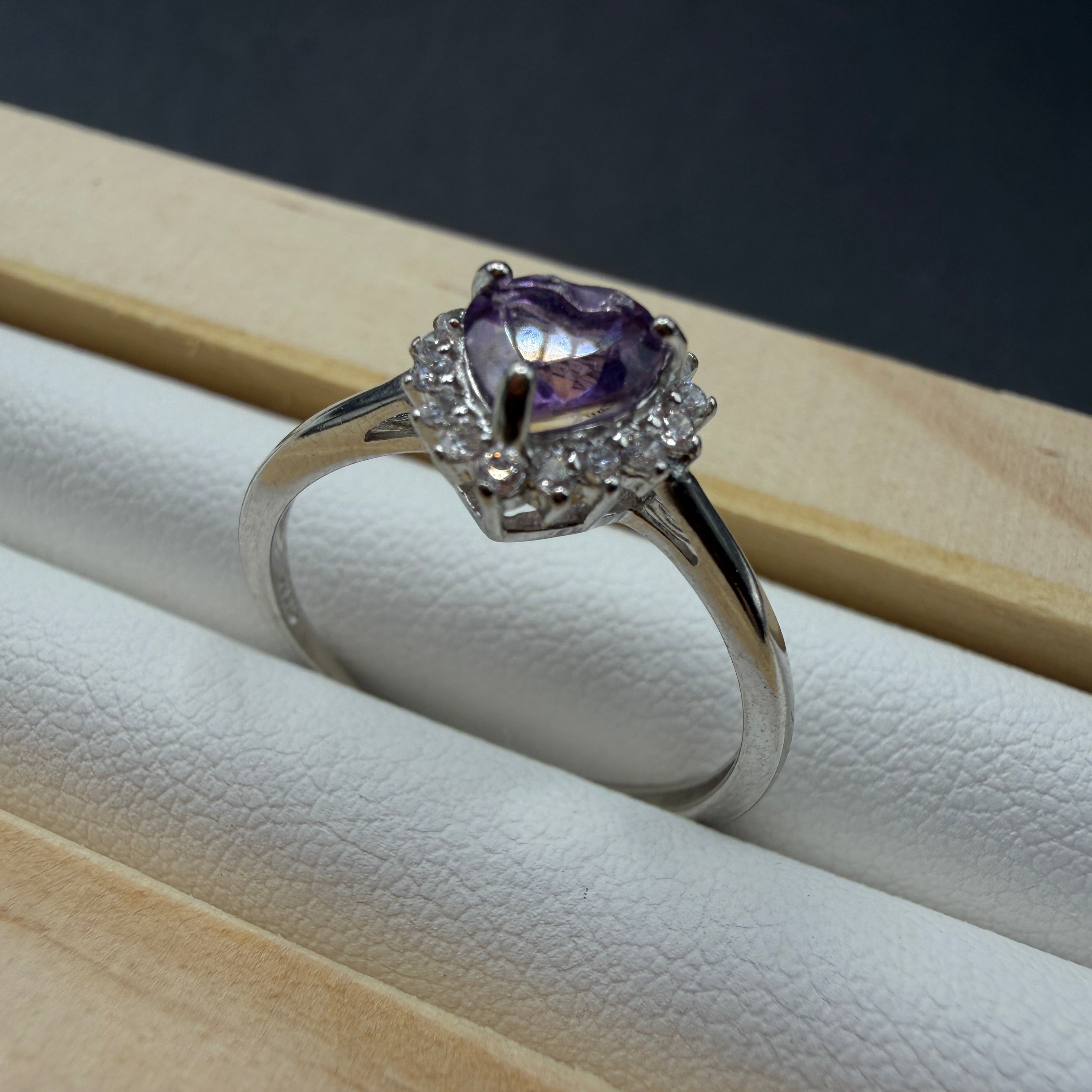 Amethyst Heart S925 Adjustable Ring