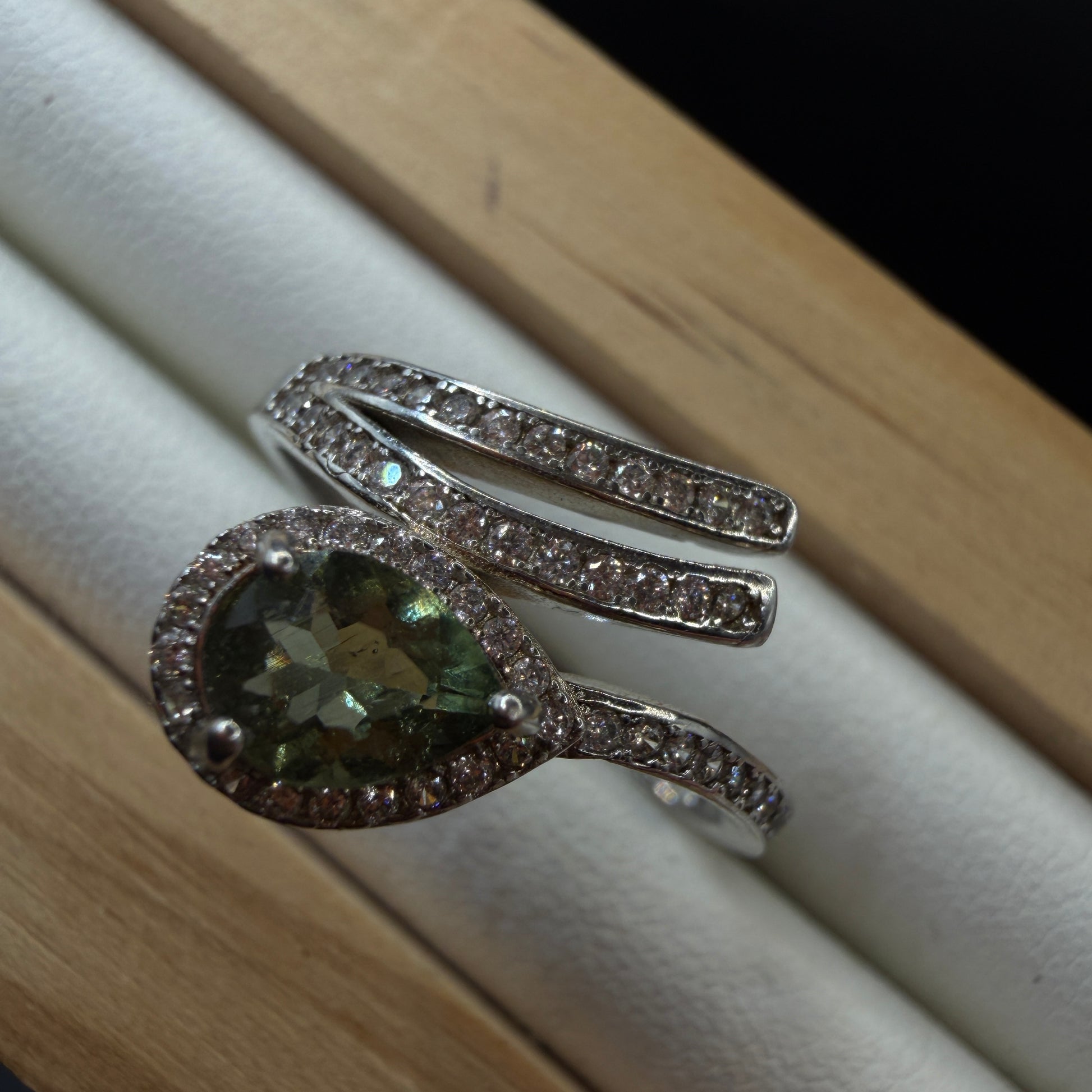 Moldavite S925 Adjustable Certified Ring