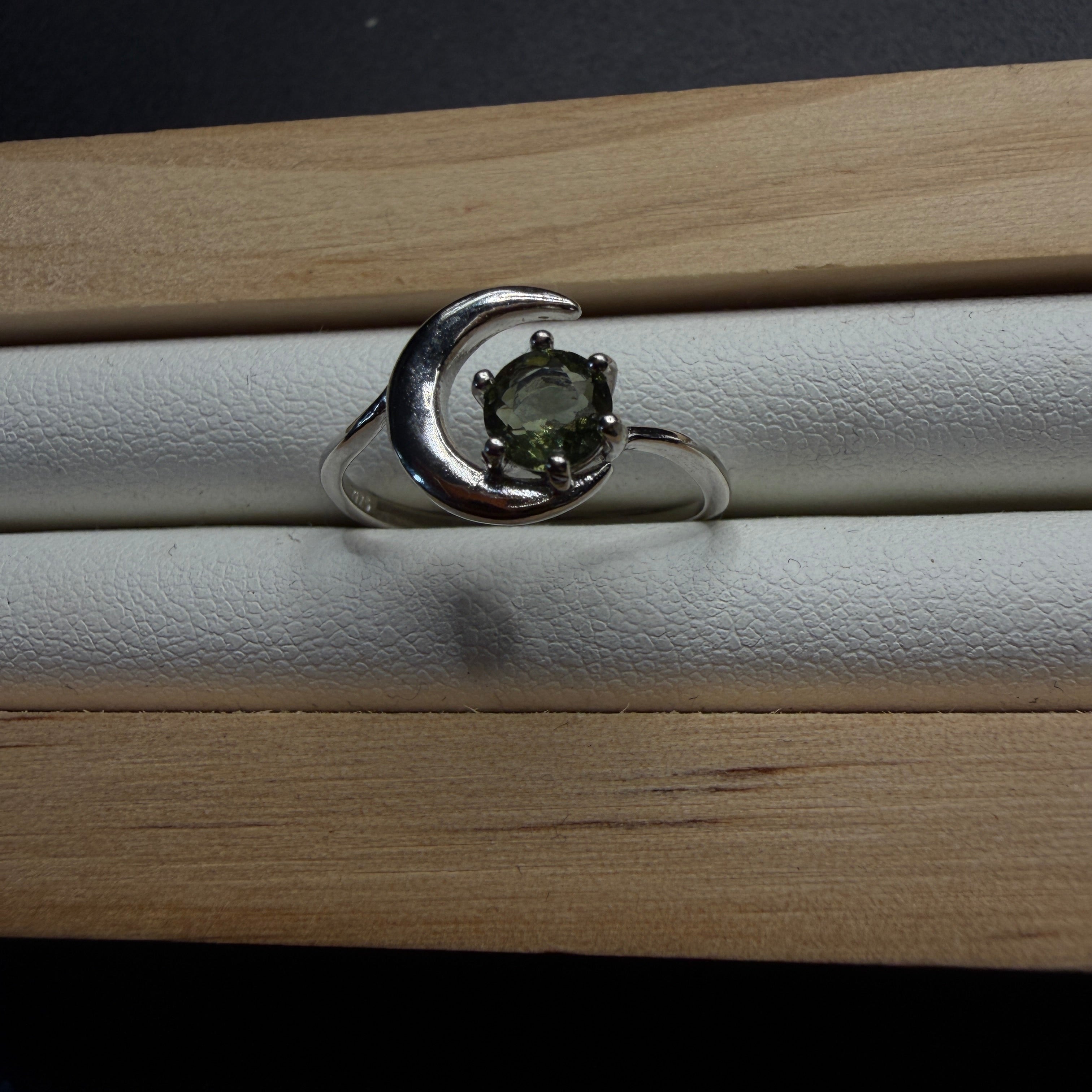 Moldavite Moon S925 Certified Adjustable Ring