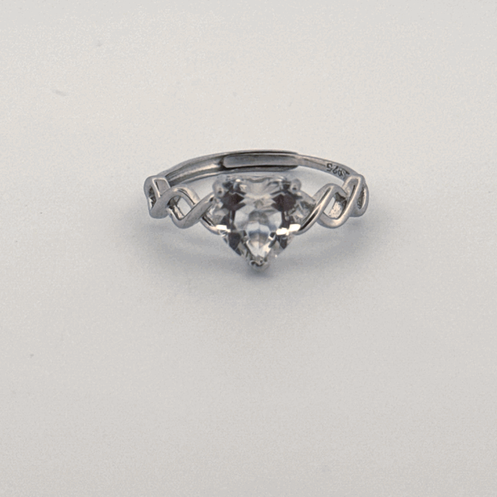 Clear Quartz Heart S925 Adjustable Ring