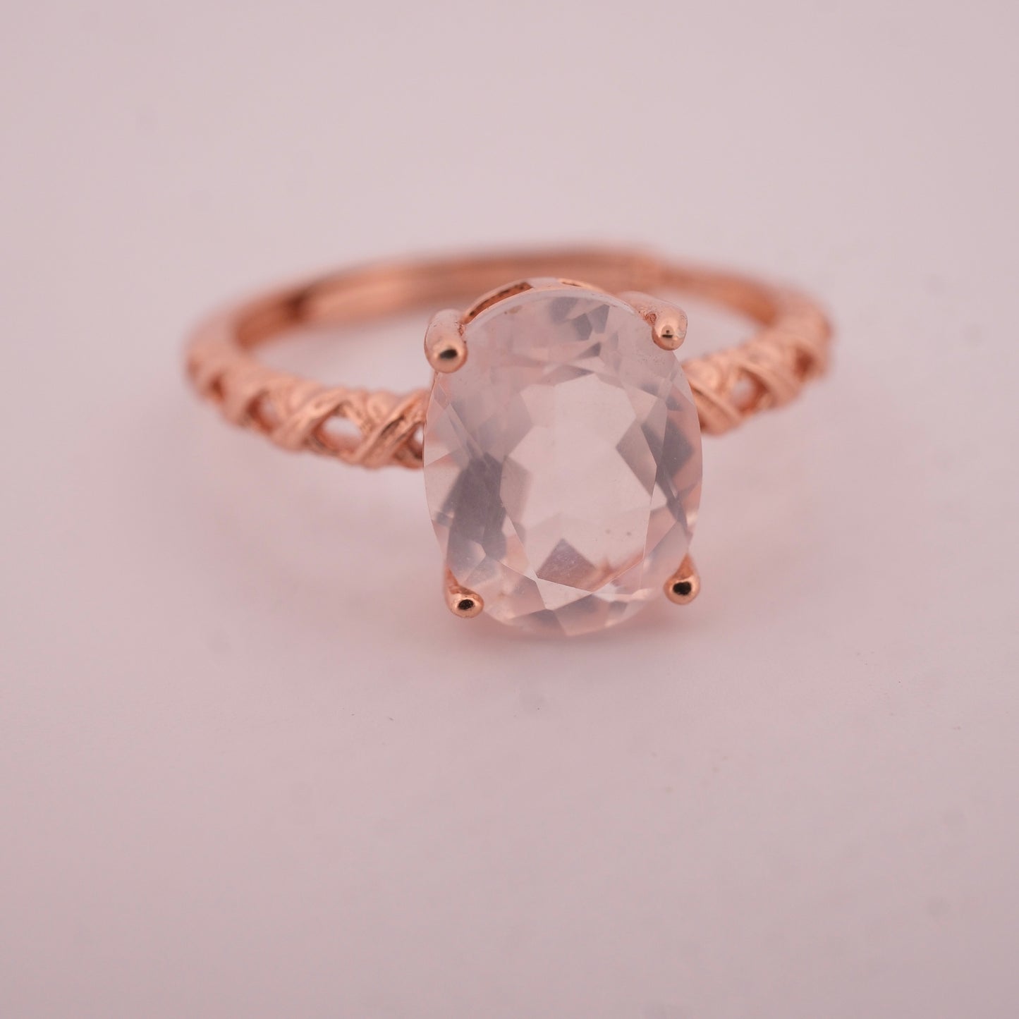 Rose Quartz Rose Gold S925 Adjustable Ring