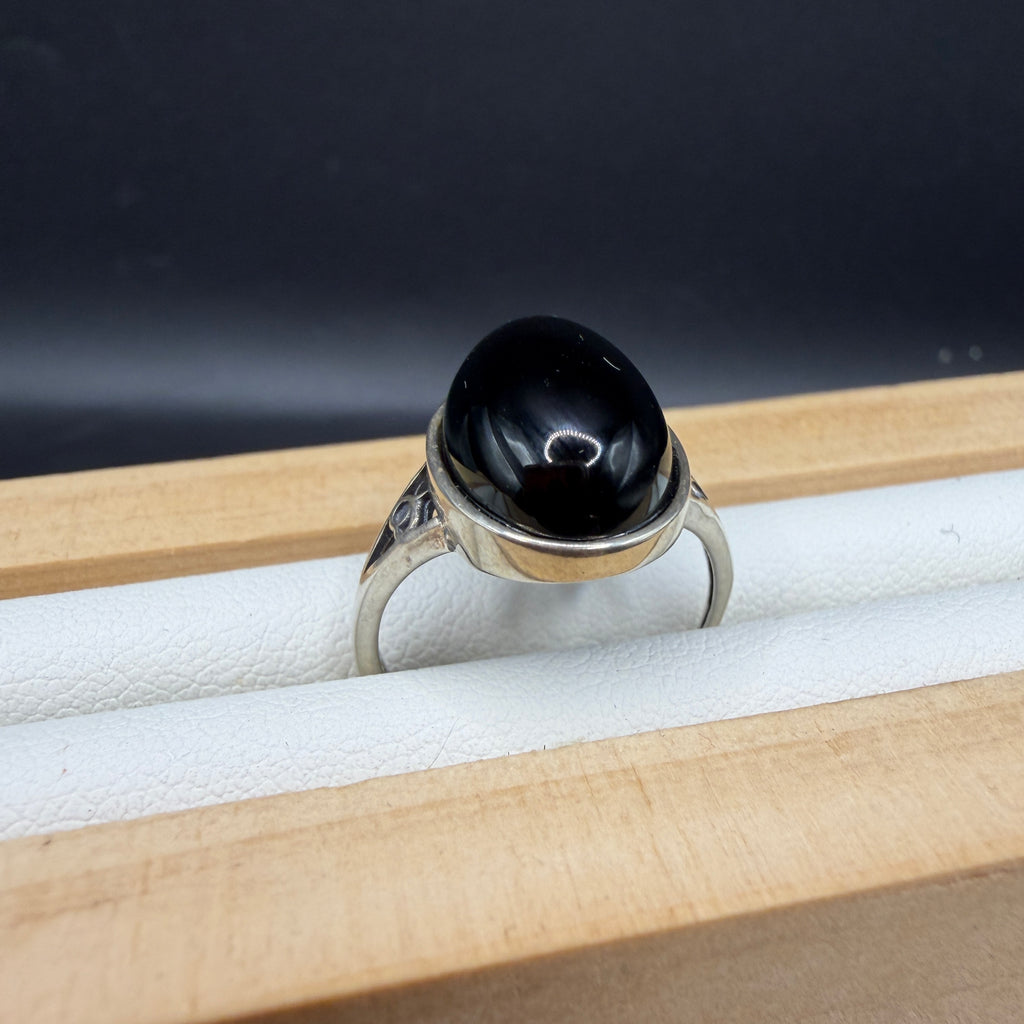 Black Agate S925 Adjustable Ring