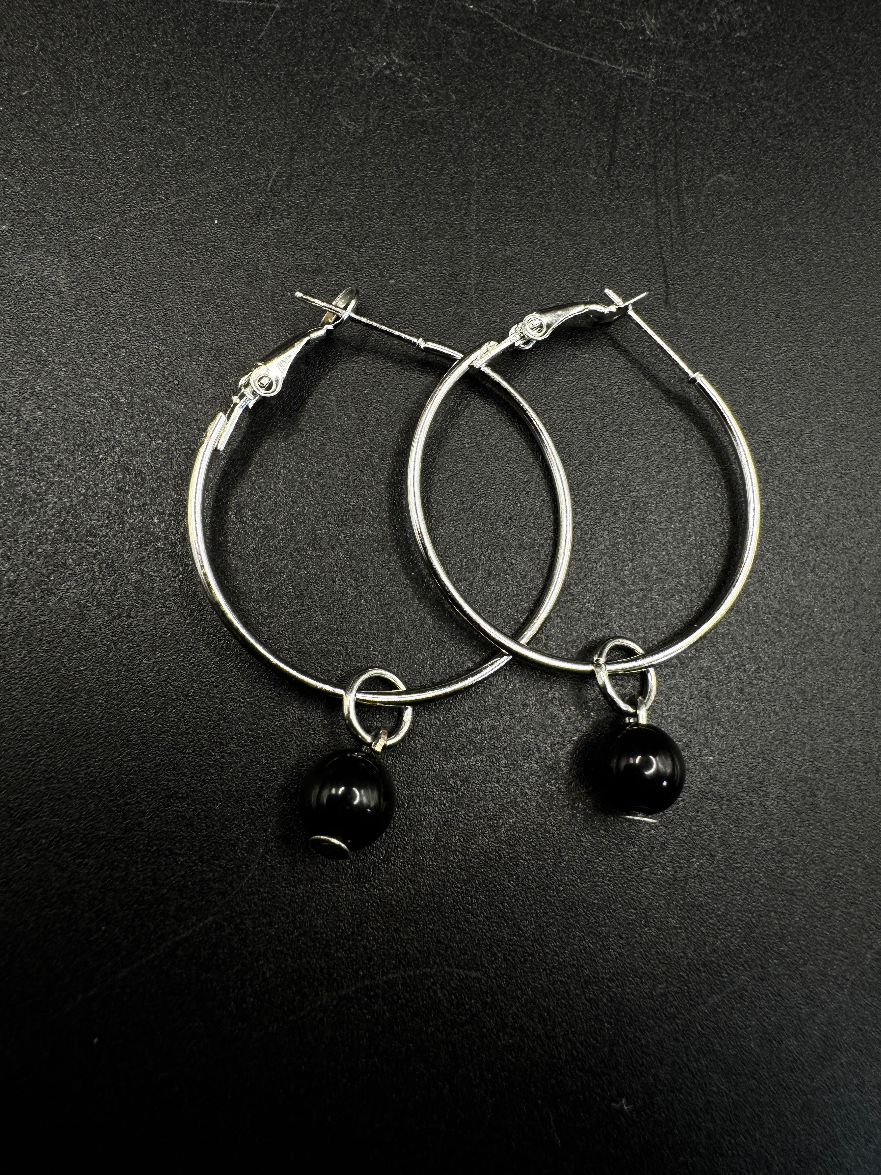 Handmade Obsidian Hoop Earrings