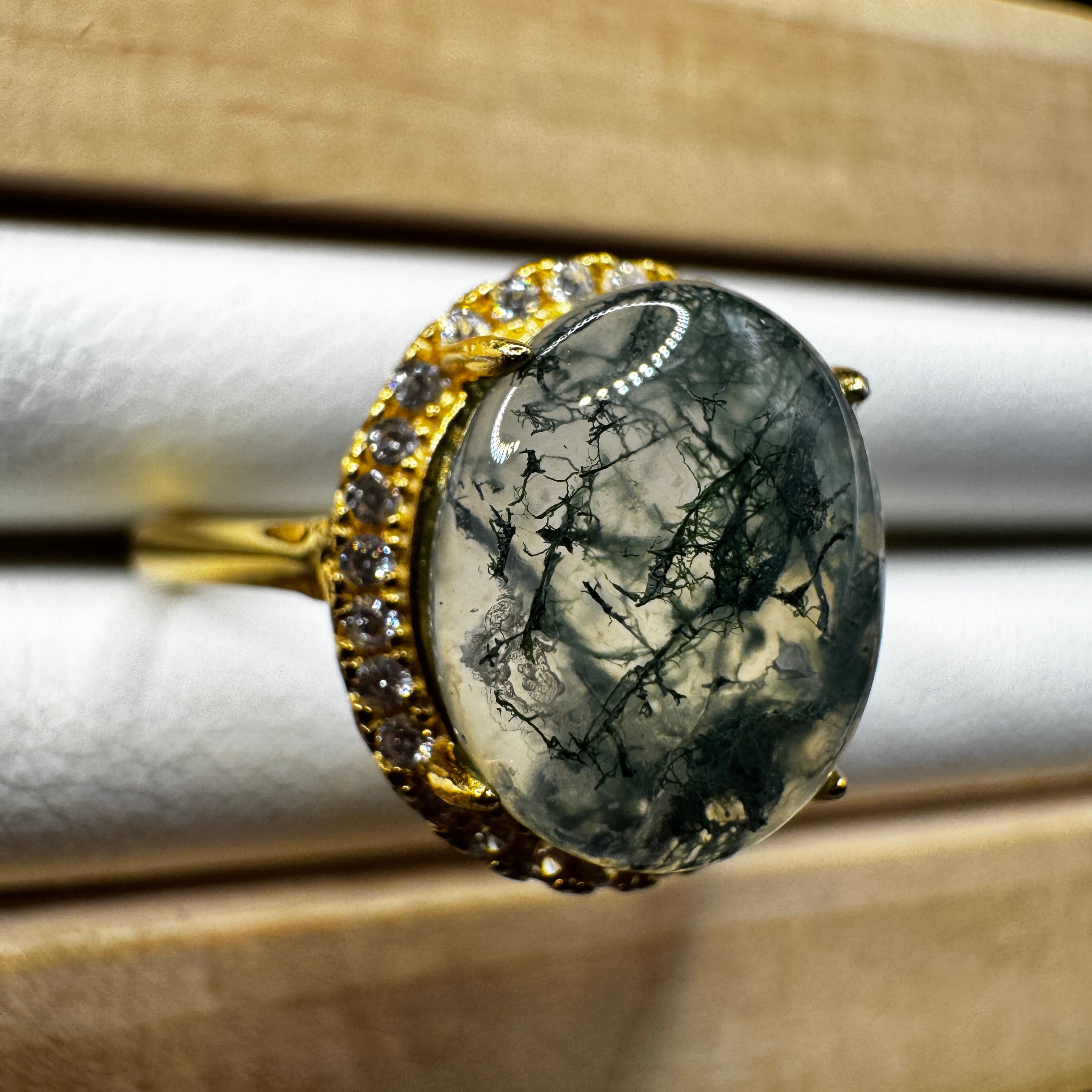Moss Agate S925 Adjustable Ring