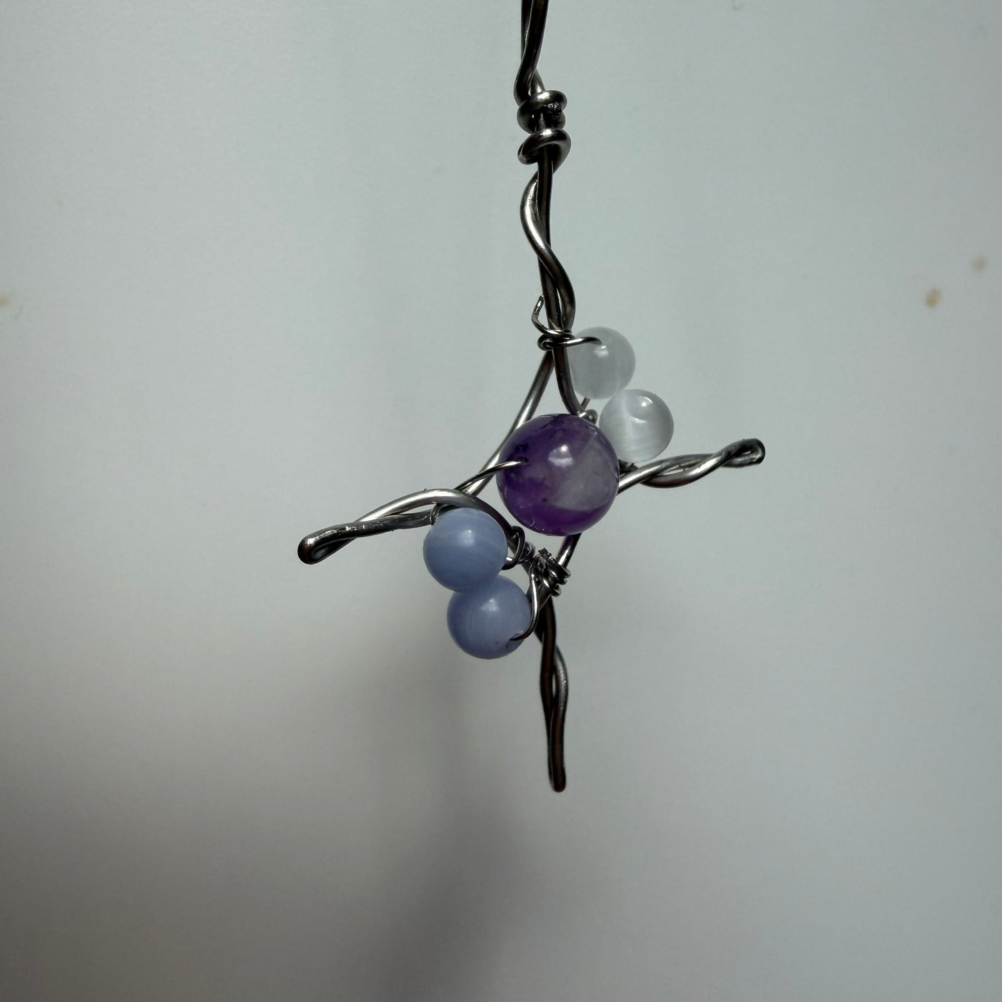 Amethyst Selenite and Blue Lace Agate Handmade Star Necklace