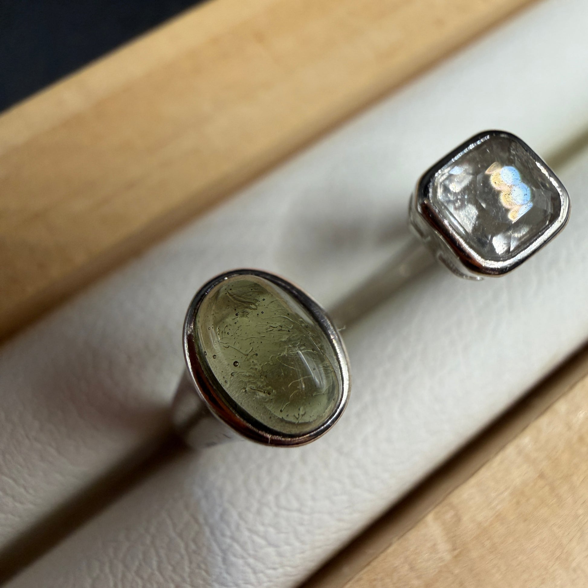 Libyan Desert Glass and Moldavite S925 Certified Ring