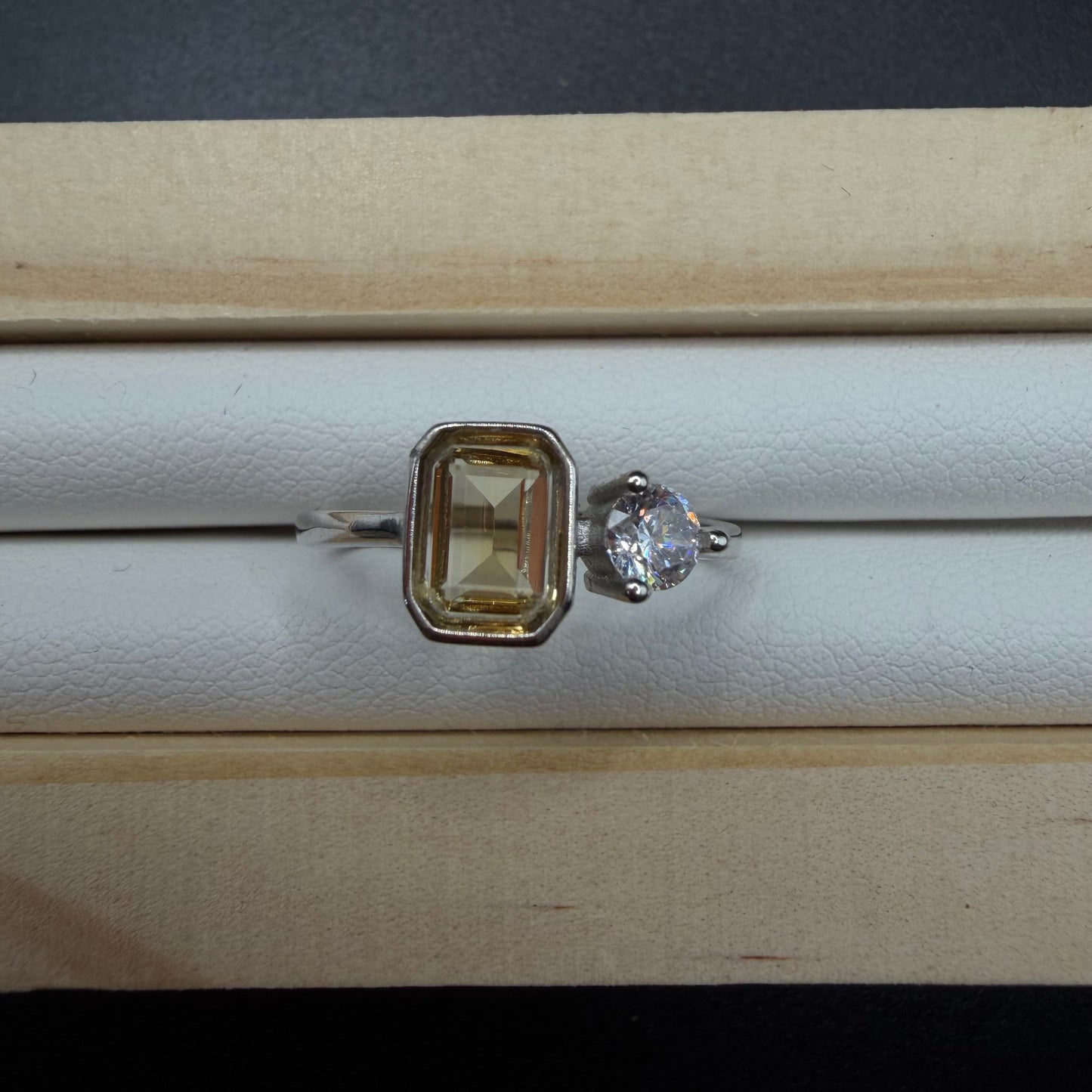 Citrine and Moissanite S925 Adjustable Ring