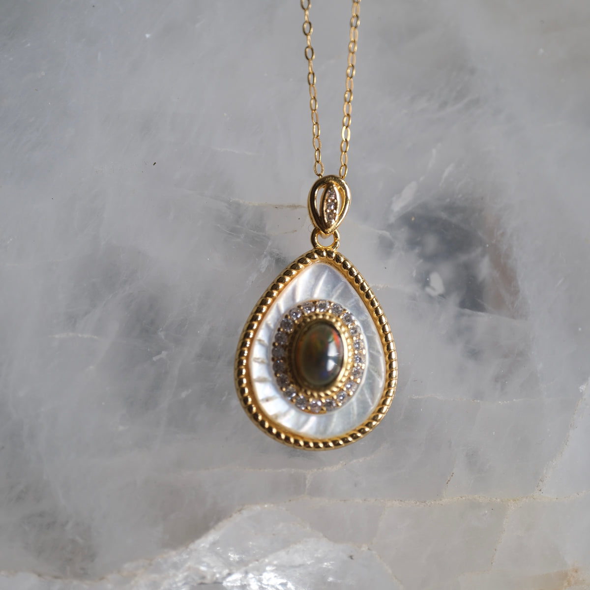 Black Opal Gold S925 Necklace
