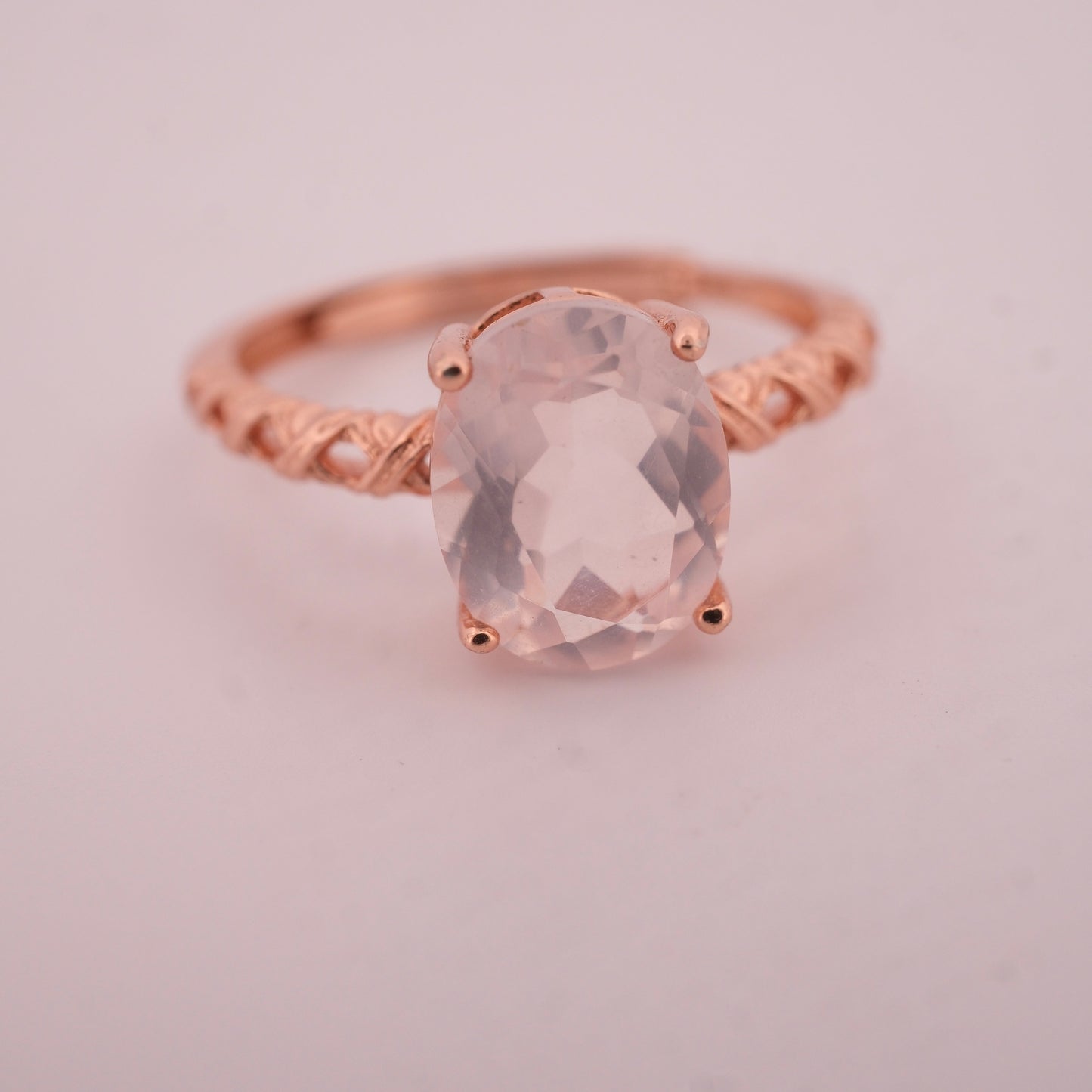 Rose Quartz Rose Gold S925 Adjustable Ring