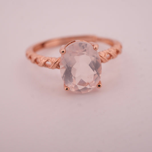 Rose Quartz Rose Gold S925 Adjustable Ring