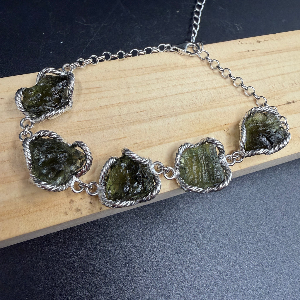 Raw Moldavite S925 Certified Bracelet