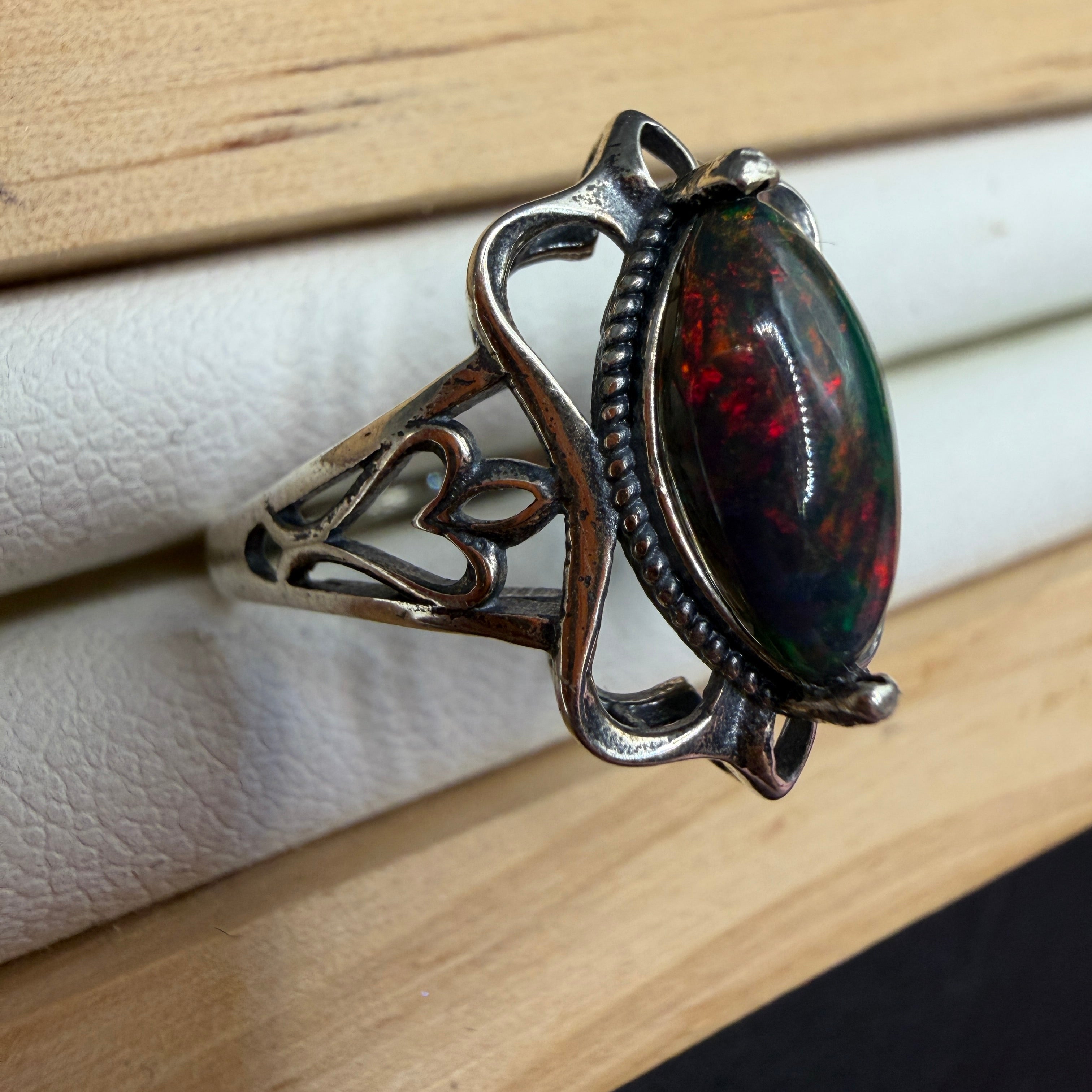 Black Opal S925 Adjustable Ring