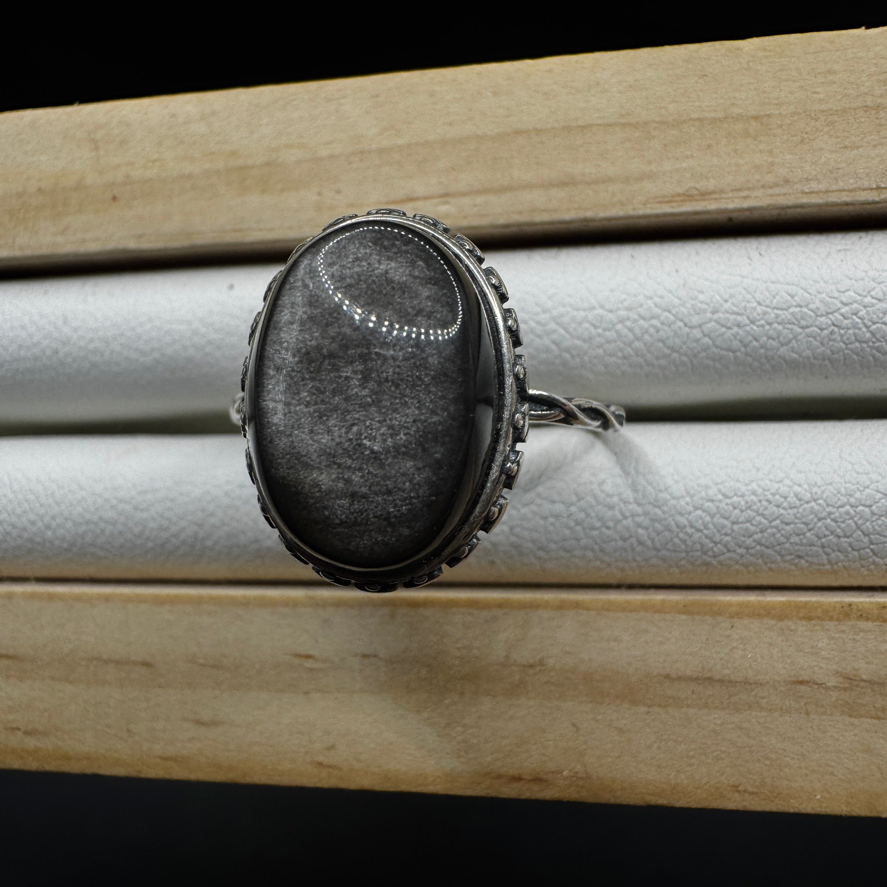 Silver Sheen Obsidian S925 Adjustable Ring