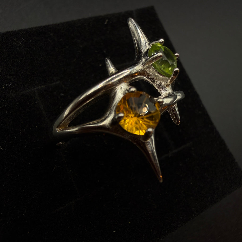 Peridot and Citrine Star S925 Certified Adjustable Ring