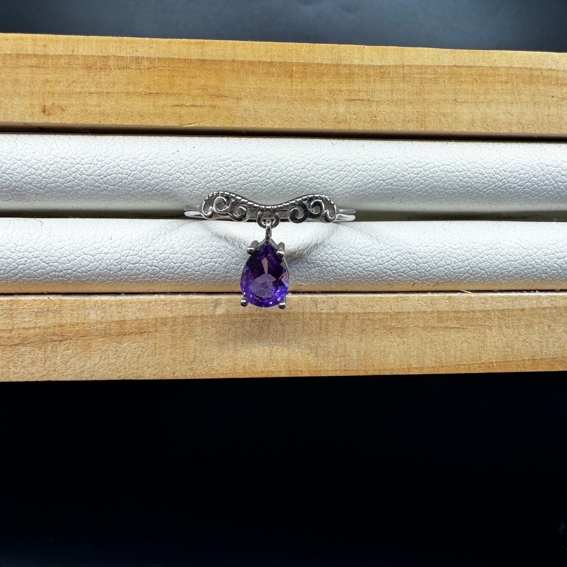 Amethyst Drop S925 Adjustable Ring