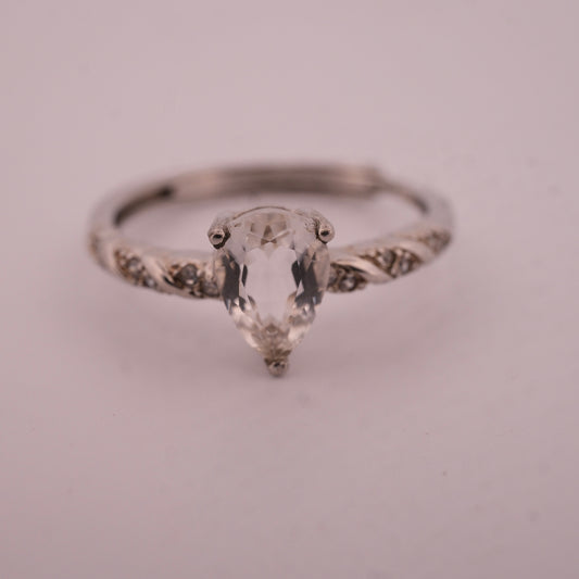 Clear Quartz Teardrop S925 Adjustable Ring